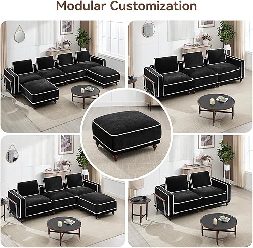 Miniatura 6 de Sofá modular en forma de L de 112 pulgadas con otomana móvil, sofá de nube de 3 plazas con 1 otomana para sala de estar, cómodos sofás de asiento