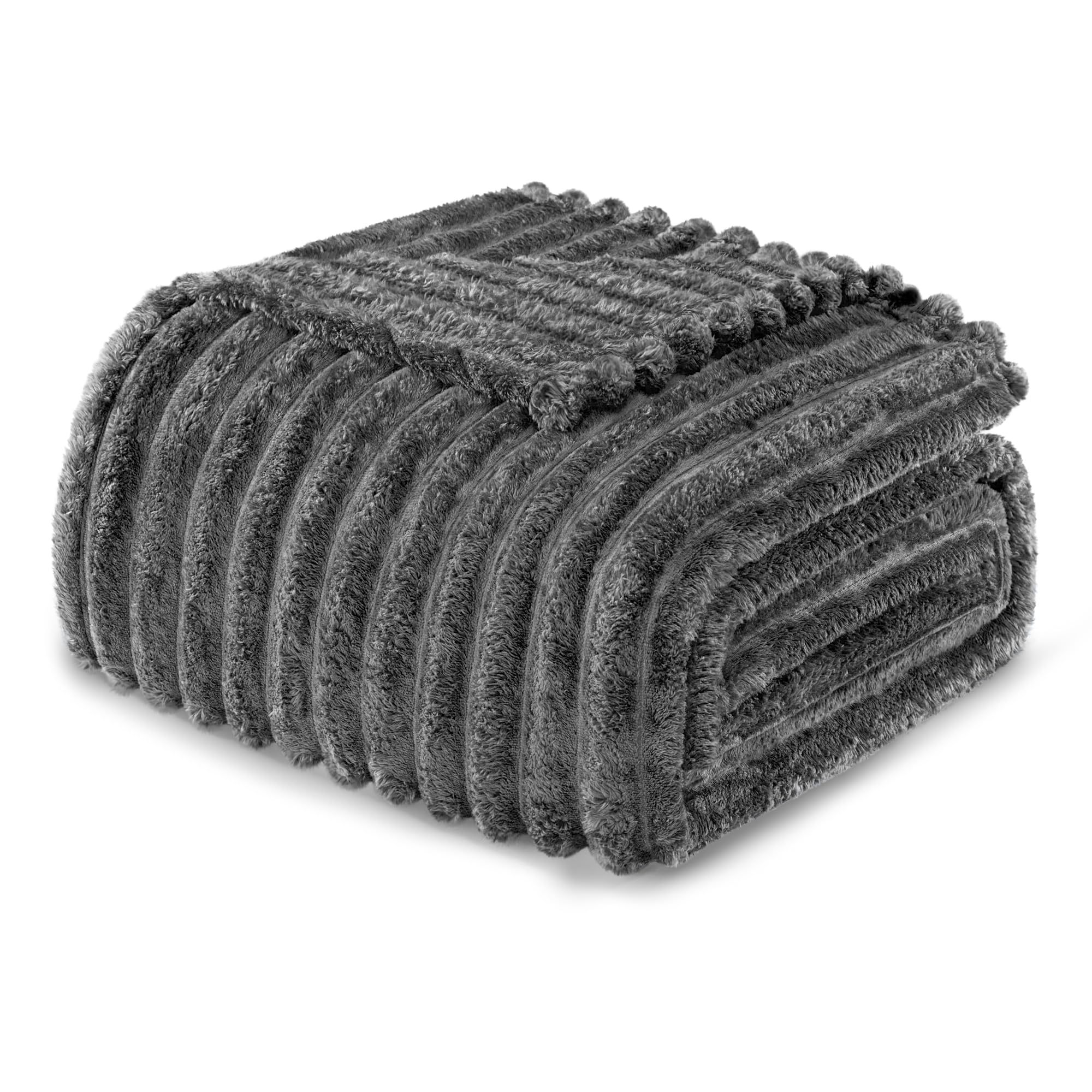 Exclusivo Mezcla King Size Flannel Fleece Blanket, Super Soft Striped Jacquard Bed Blanket
