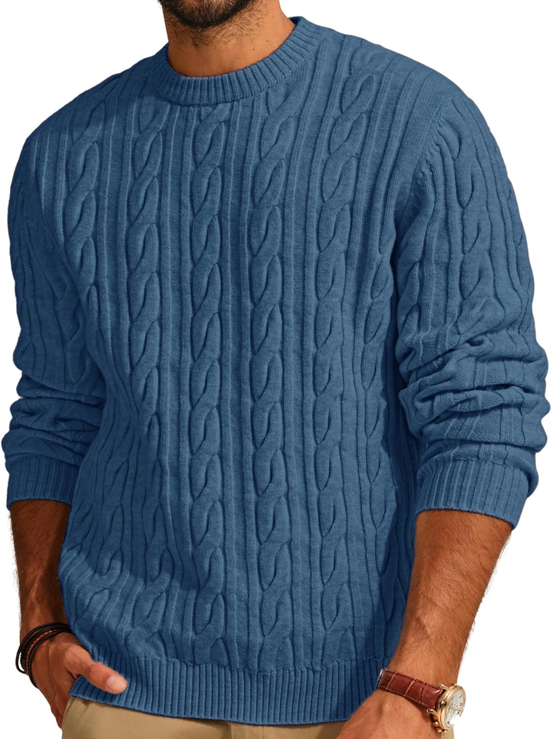 PJ PAUL JONES Mens Sweater Crewneck Cable Knit Pullover Sweater Casual Twist Textured Sweaters