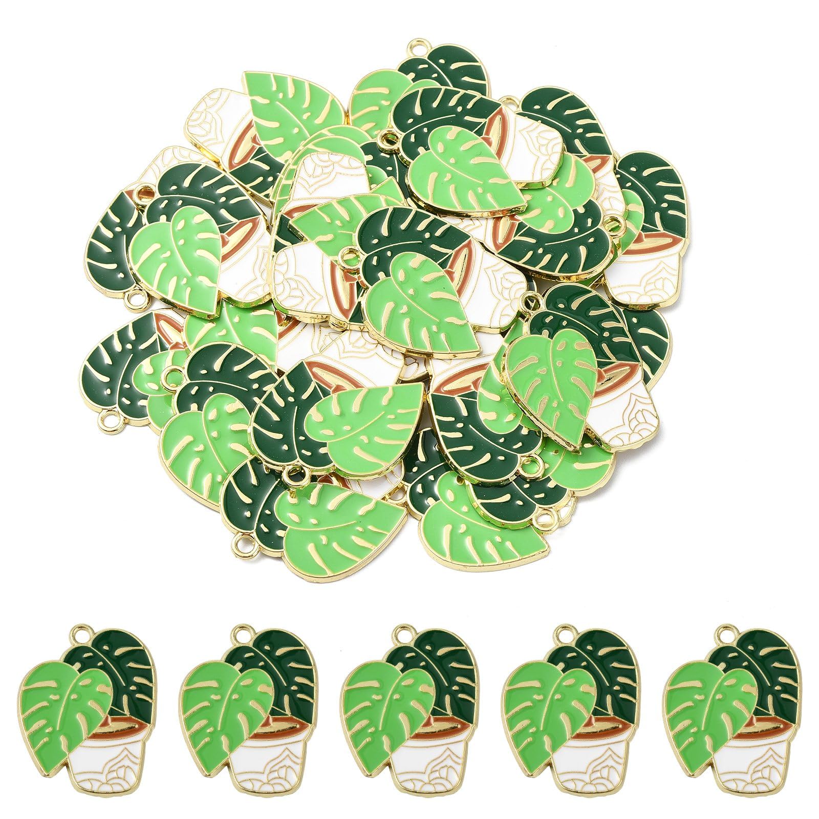 LiQunSweet Abalorio de planta verde esmaltado, diseño de cactus con temática del desierto, para joyería, pulsera, collar, aretes, manualidades, bolsa, llavero, decoración
