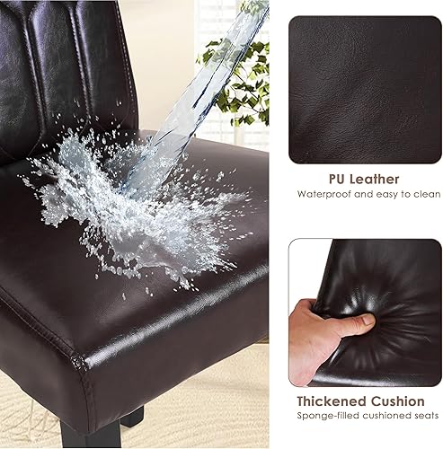 Miniatura 5 de VECELO Juego de 6 sillas de comedor tapizadas, modernas Parsons de piel sintética, patas de madera maciza con almohadillas de goma, para sala de