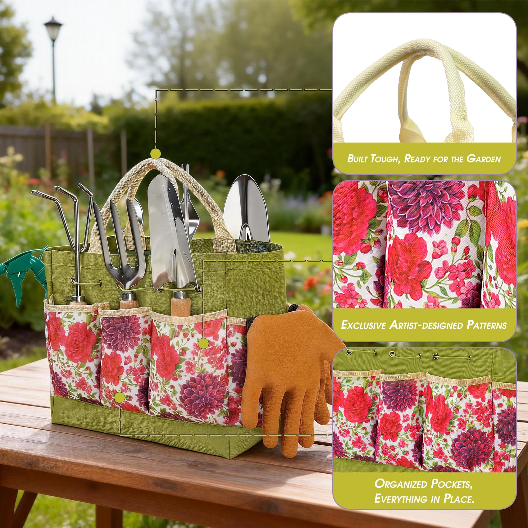 Kit de Jardinage Robuste 10 pièces en Acier Inoxydable avec sécateur Gants et Sac de Rangement idéal pour Femmes et Hommes Un Cadeau Parfait pour Les jardiniers