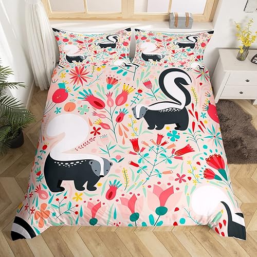 Miniatura 3 de Funda de edredón de dibujos animados tamaño matrimonial para niños, niñas y jóvenes, bonito juego de ropa de cama de animales mofeta rústico