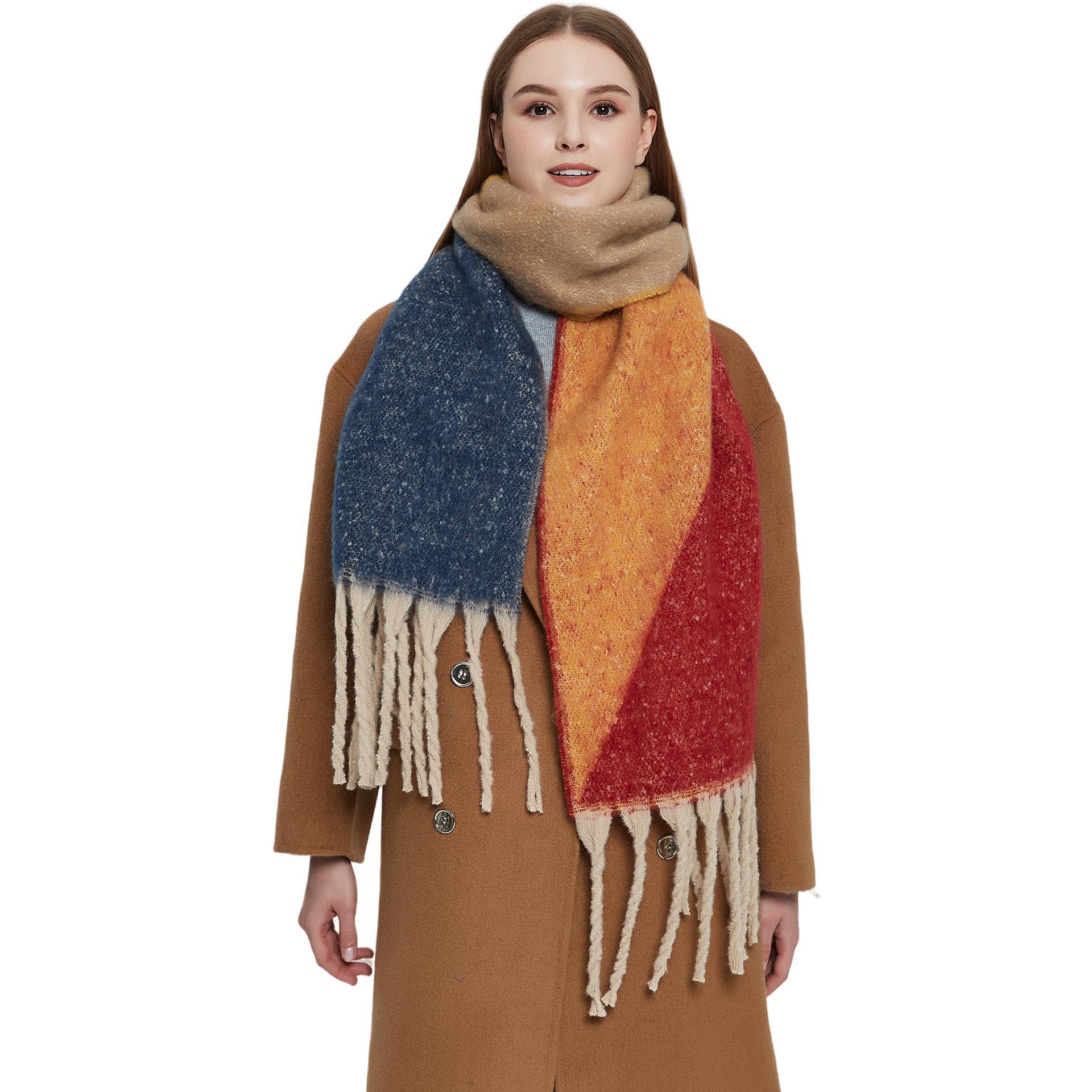 Sciarpa Donna Scialle Uomo Scialle Autunno E Inverno Ispessito Nappa Spessa Geometria Jacquard