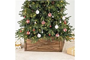 Glitzhome Natural Wooden Tree Collar, Country Christmas Style Basket for Christmas Trees and Holiday Decor