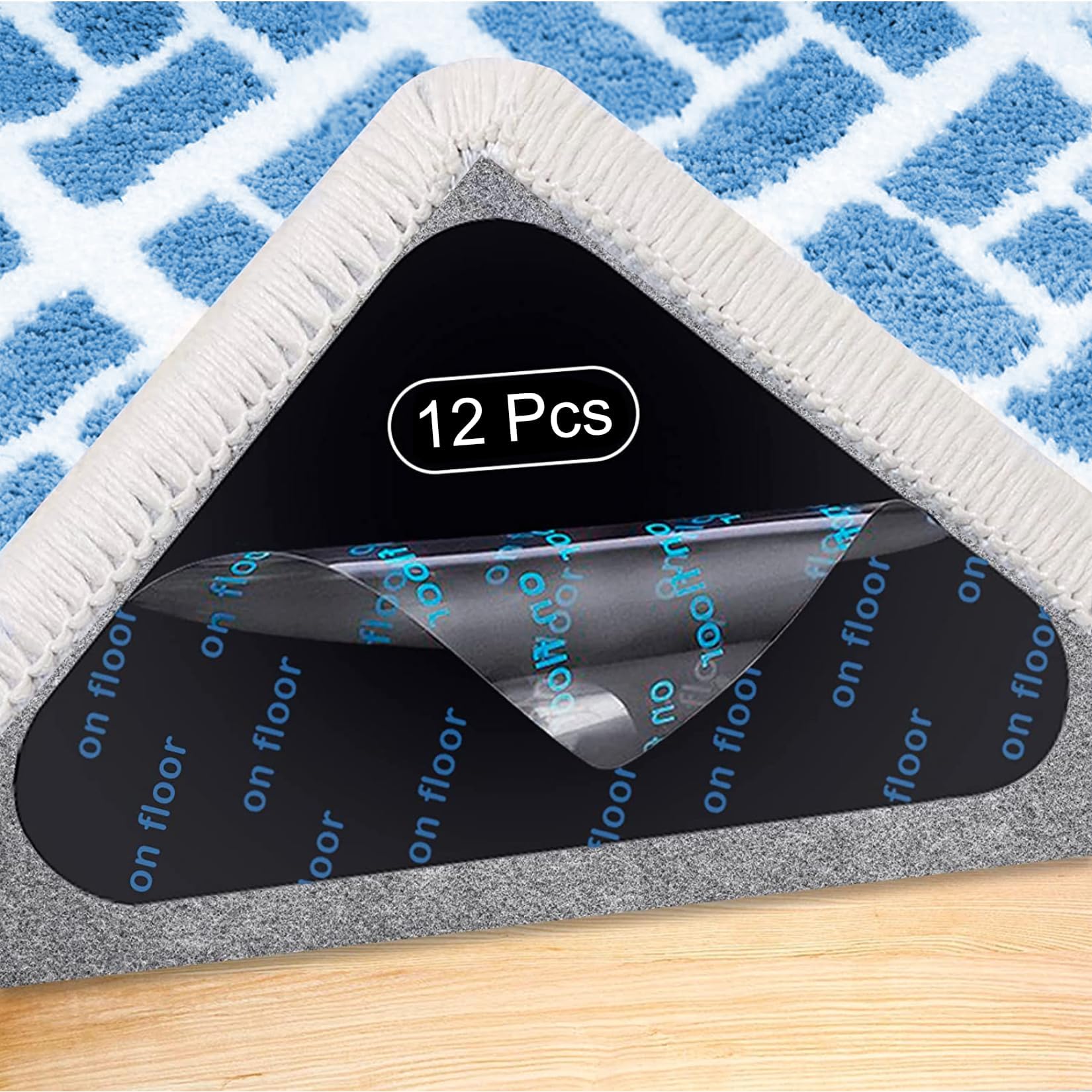 Adispotg Rug Gripper, 12 Pcs Double Sided Anti Curling Carpet Grippers underlay, Washable and Reusable Carpet non Anti slip rug grip for wooden, tile, marble, laminate and linoleum floors