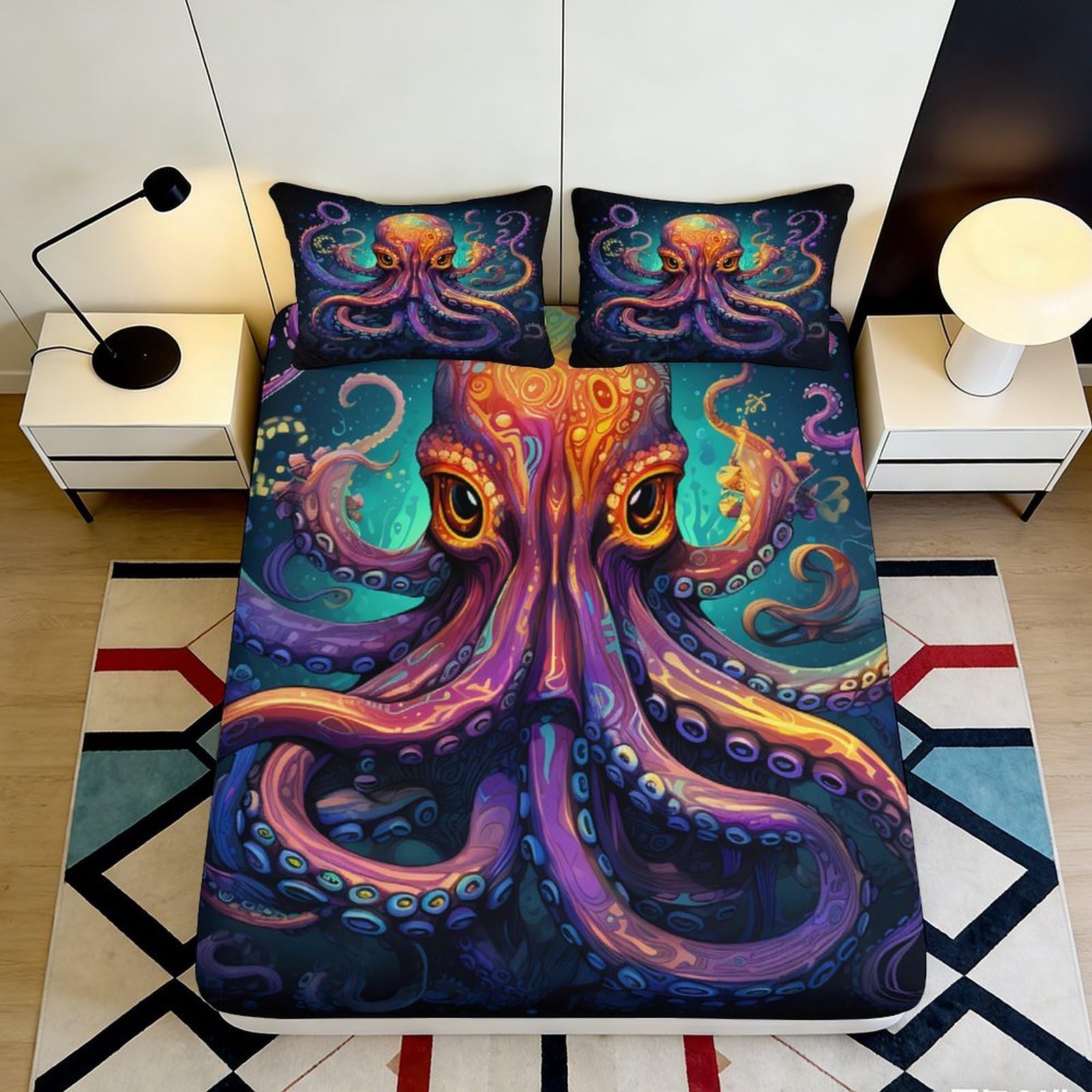 Pnayamiorkfel Style-9 3D Printed Vibrant Octopus Fitted Sheet Microfiber Soft Mattress Cover For Bedroom Dorm Decor Protection 90X200x25cm