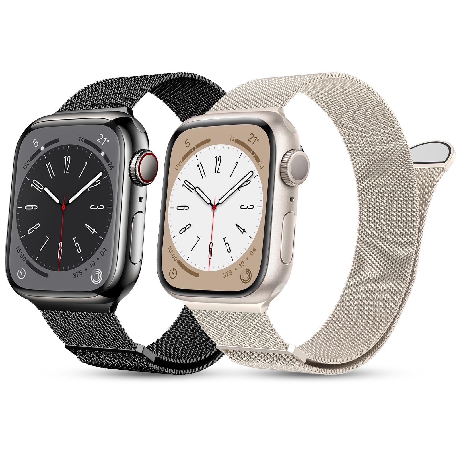 MARGE PLUS 2 Pack Starlight & Black 38mm/40mm/41mm Watch Band for Series Ultra SE 8 7 6 5 4 3 2 1 Women and Men