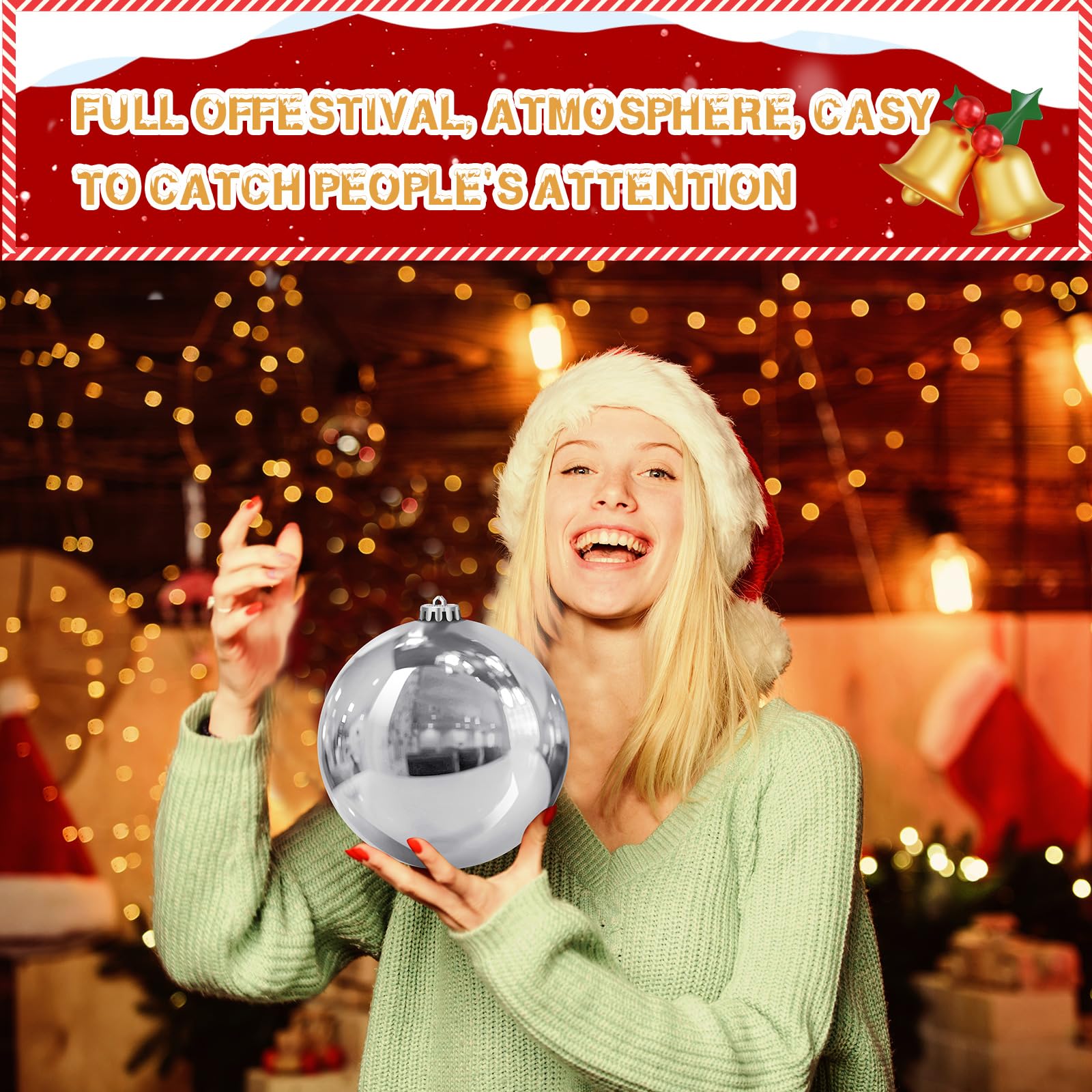 Hiboom Lot de 4 grandes boules de Noël en plastique à remplir pour sapin de Noël - Ornements à suspendre pour la maison, l'extérieur, les vacances, la pelouse, la cour, la fête (argenté)