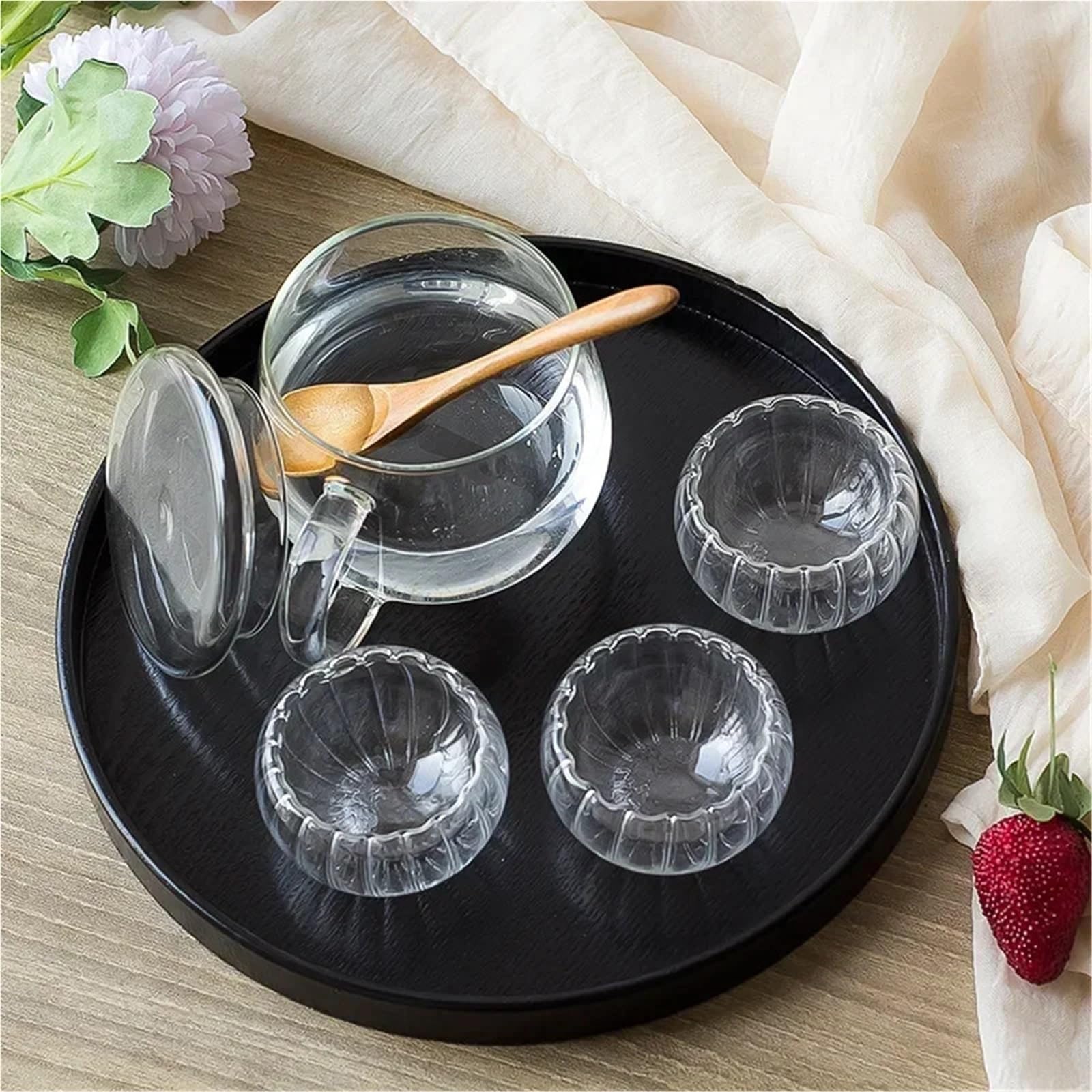 Bandeja para Servir (2 Unidades), Redonda de Madera Maciza, para té, café, Aperitivos, té, Rectangular, Tradicional (Redonda, Negra, 24 cm)