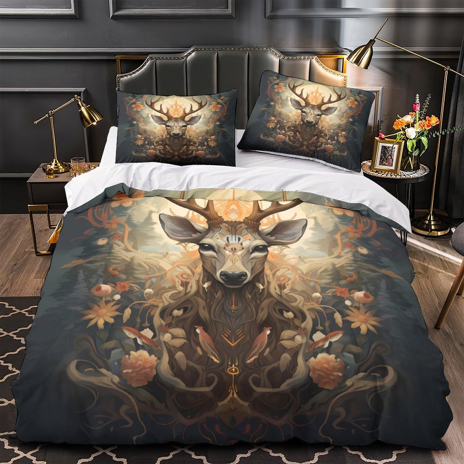Housse de couette cerf de forêt 3D anti-transpiration avec éclair caché pour un lit parfait