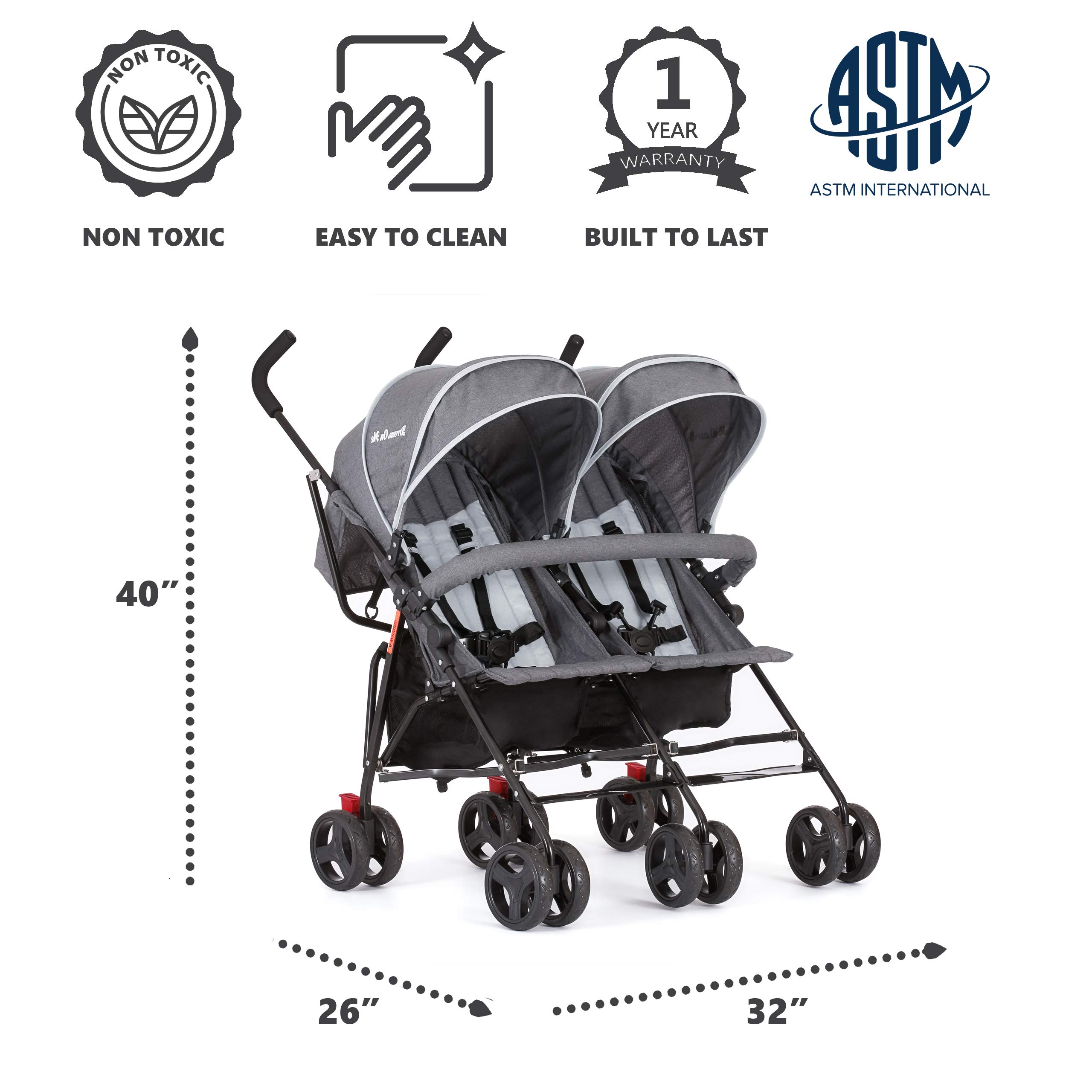 Dream On Me Volgo Twin Umbrella Stroller, Dark/Light Grey