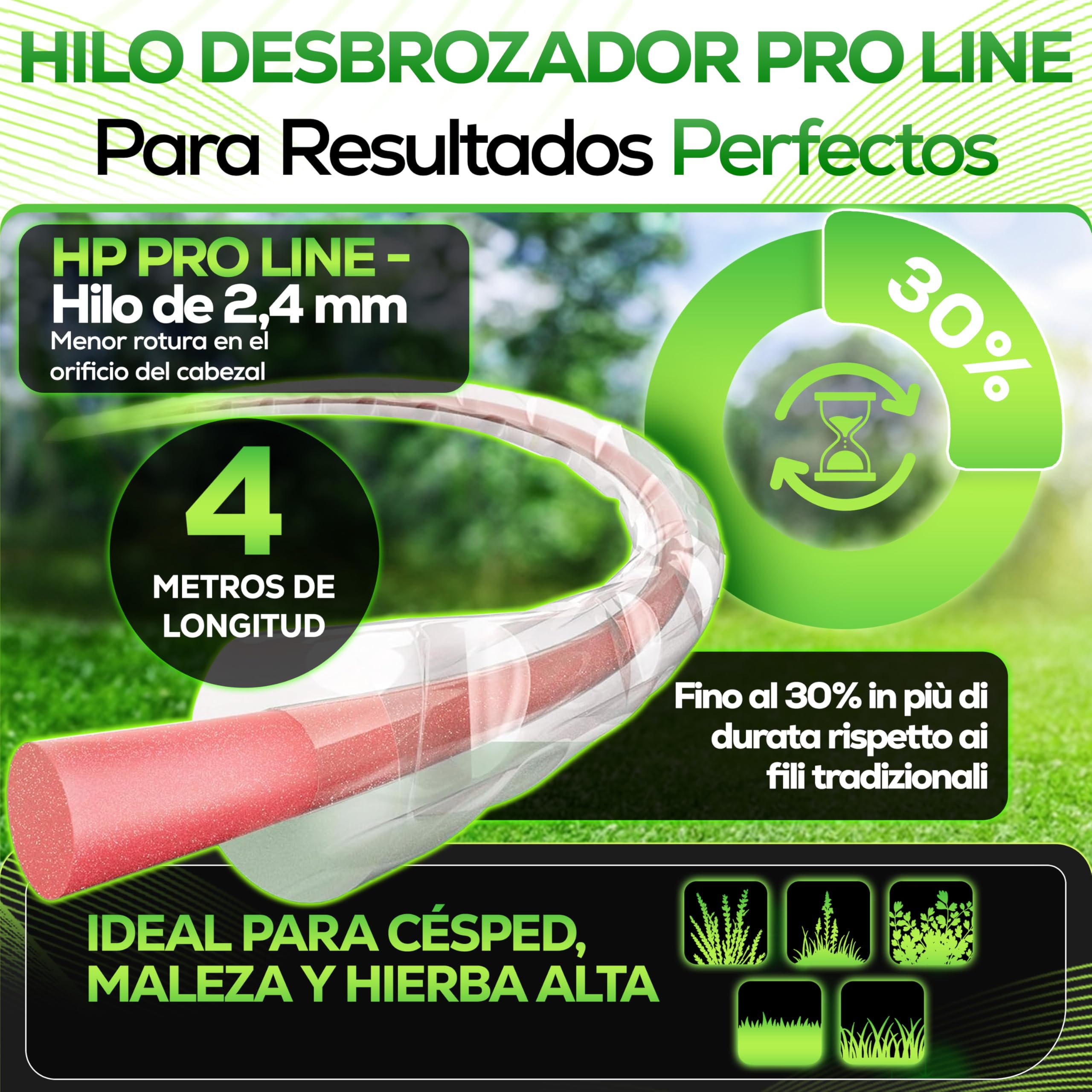 Heckenpracht® Cabezal de hilo para desbrozadora con pomo de acero, rosca izquierda, cabezal de recortador con función Tap & Go | Cortar el césped eficiente con cabezal de corte para desbrozadora