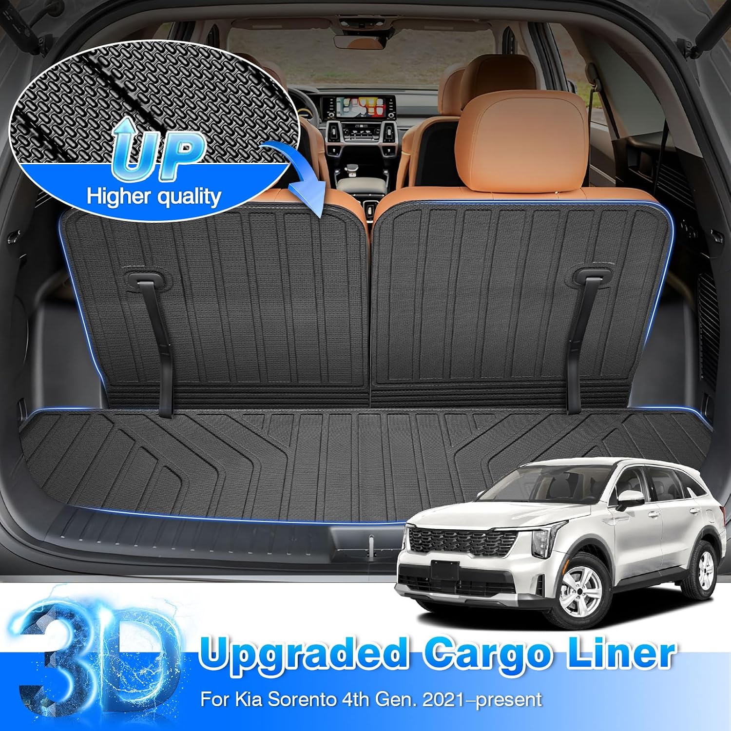 Sorento Cargo Liner - Trunk Mat for Kia Sorento 2021-2025 2026, All Weather Cargo Mat for Sorento Accessories, Heavy Duty Car Mats, Car Accessories