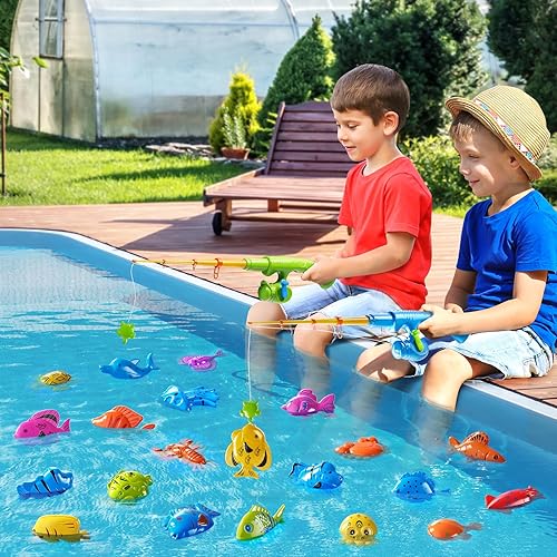 Miniatura 5 de Juego de pesca magnético, juguetes de piscina para niños de 3 a 5 años, mesa de agua, tina, juguete de fiesta para niños con red de varilla de