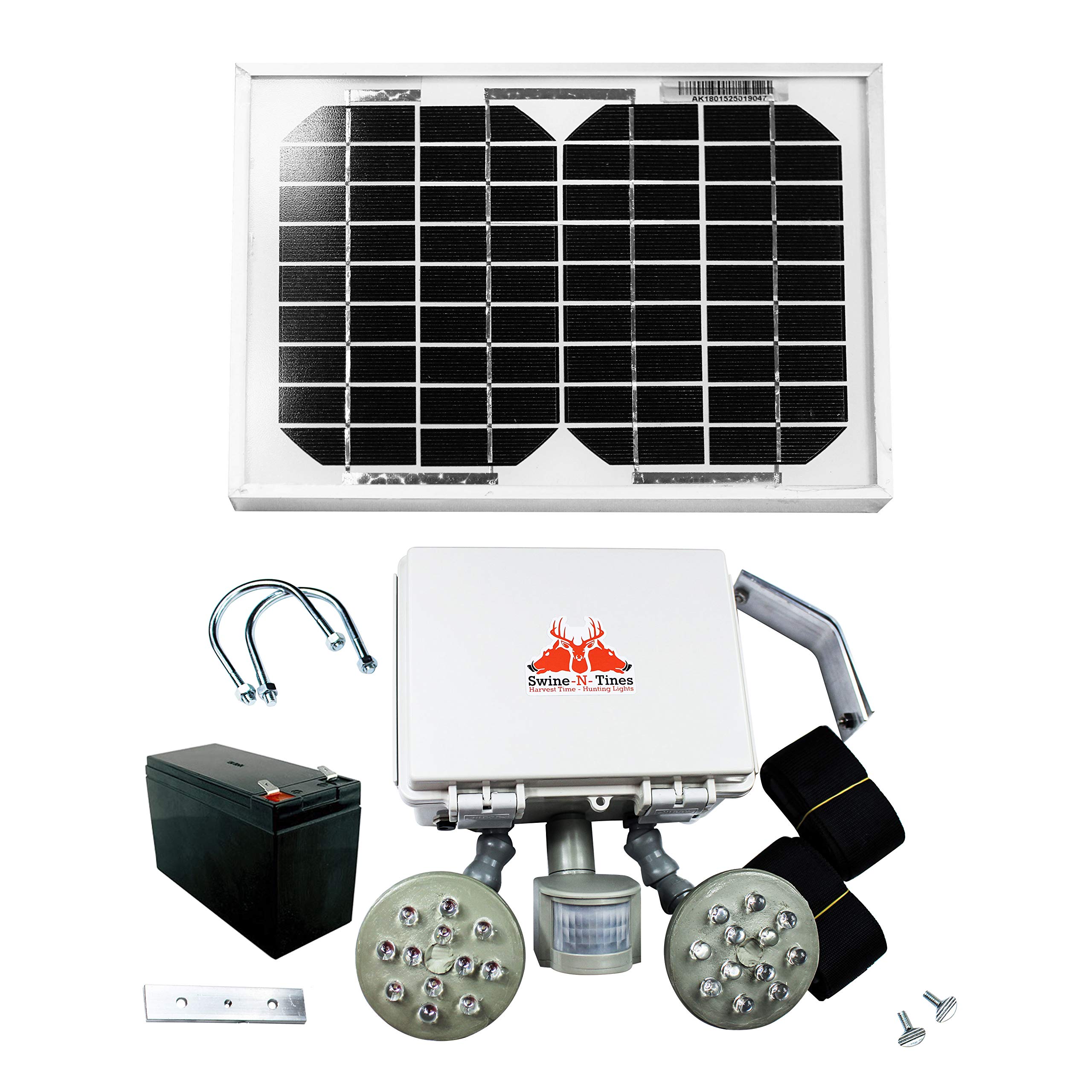 Harvest Time Gray Ghost Premium Step Fade Feeder Light - Time and Motion Activated Amber Glowing Wild Game Light for Night Hunting - Solar Powered Hog Hunting Light with 12V Battery - Premium Package