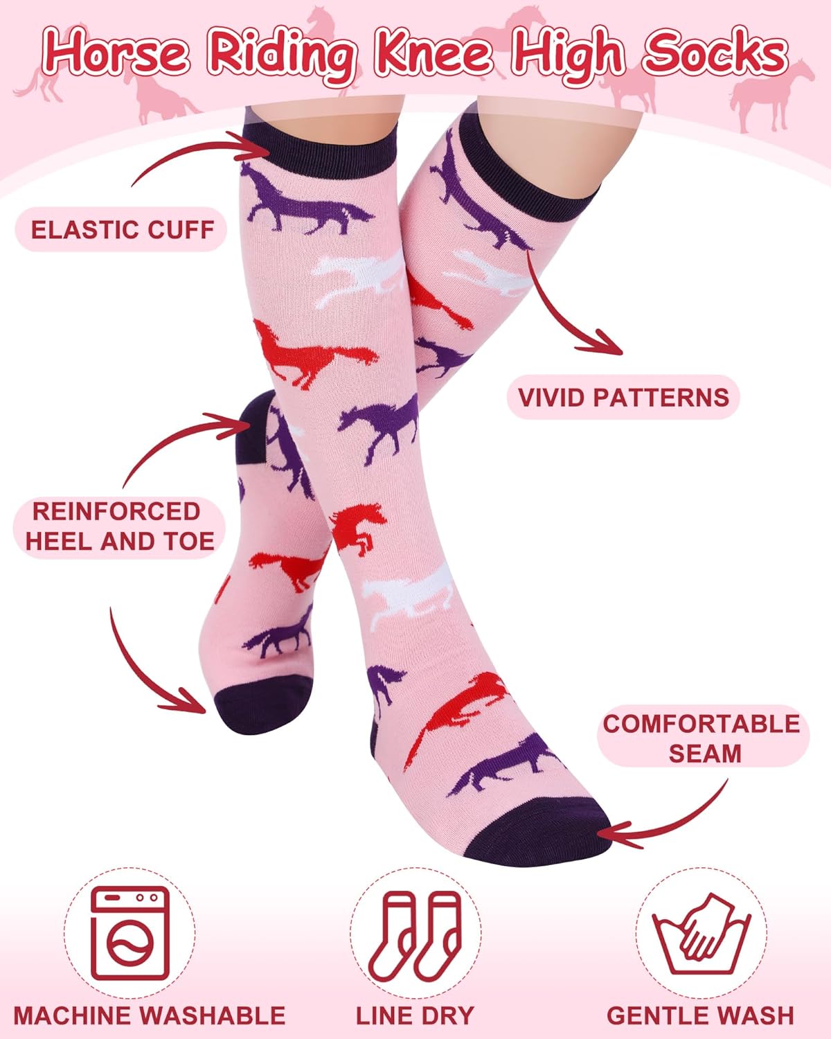 Chuarry 6 Pairs Funny Equestrian Socks for Women Knee High Horse Riding Western Boot Socks for Derby Lover Gifts Party Favors - Image 5