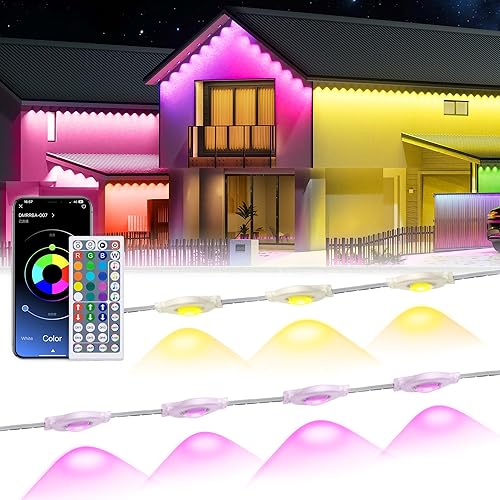 Luces permanentes para exteriores de 150 pies, luces RGB inteligentes para exteriores con control remoto de aplicación, IP67 impermeable luz