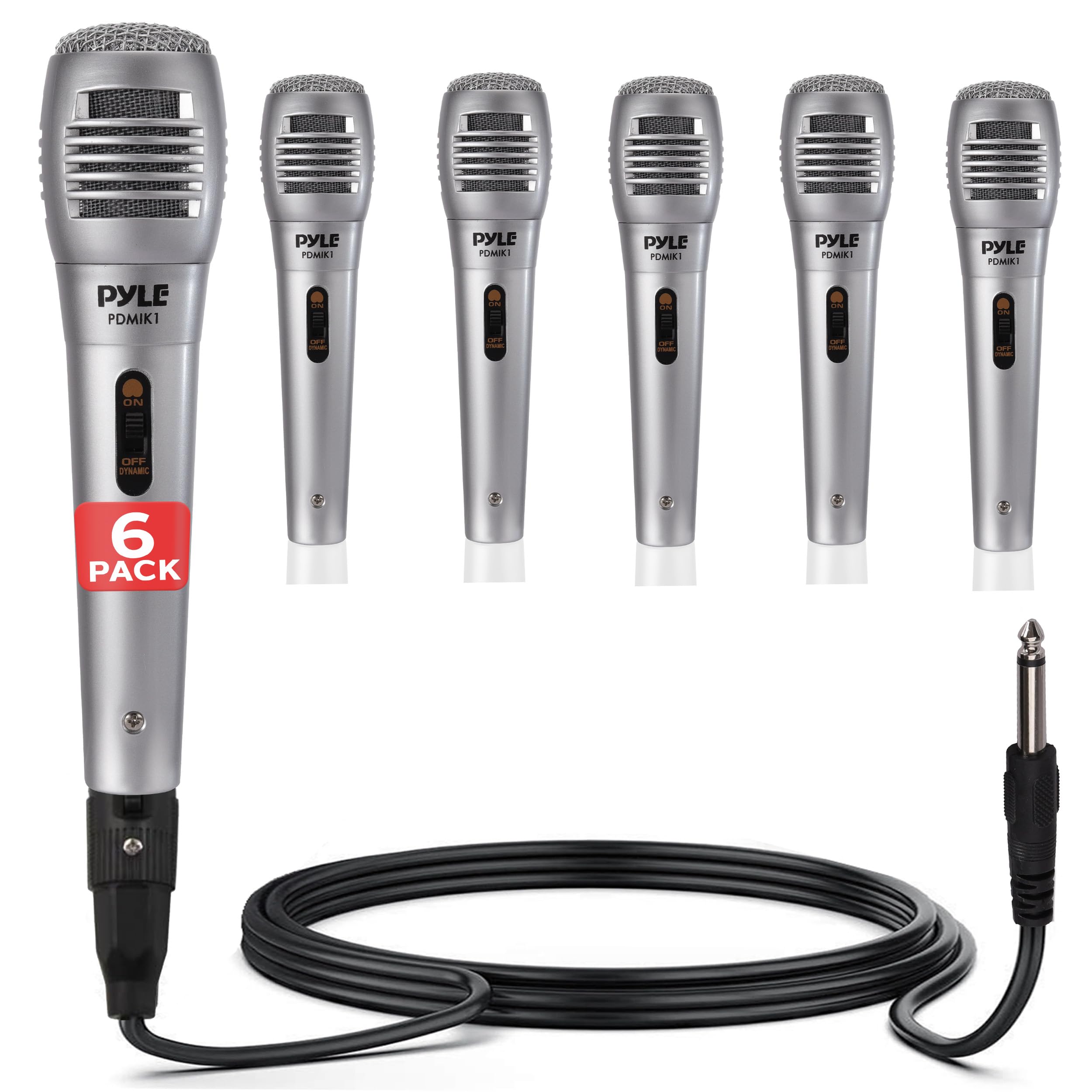 Pyle Professional Dynamic Microphone - 6-Pack Unidirectional Handheld Mic with Built-in Pop Filter, High Signal Output, 6.5 ft. XLR Audio Cable, Ideal for Stage, Karaoke &amp; Studio Performances