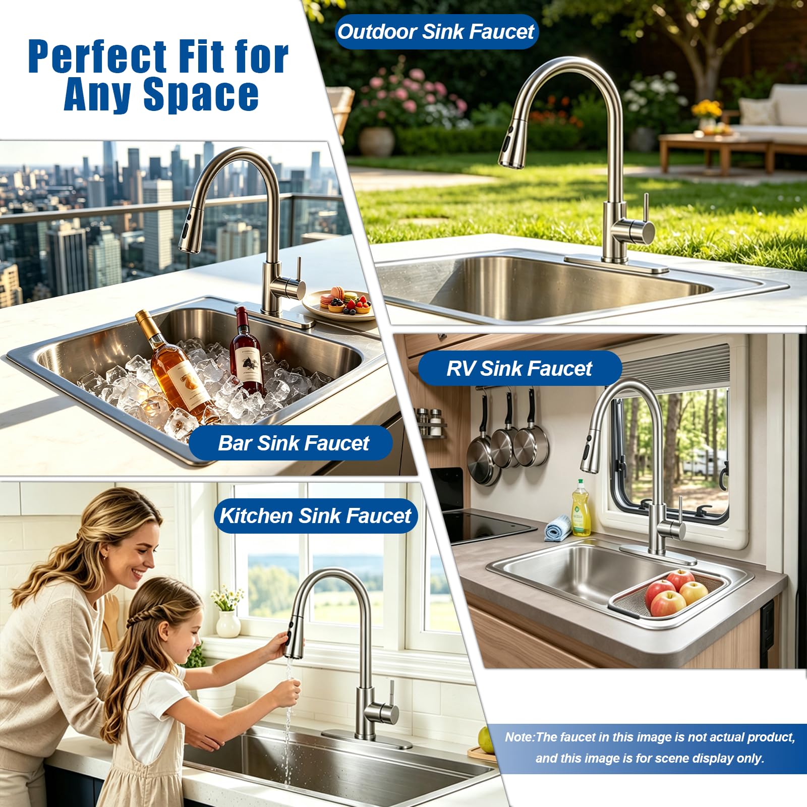 VAPSINT Grifos de cocina, grifo de cocina de níquel cepillado con rociador extraíble, grifos de cocina extraíbles de arco alto, grifos de fregadero de cocina comercial para granja, caravana, caravana