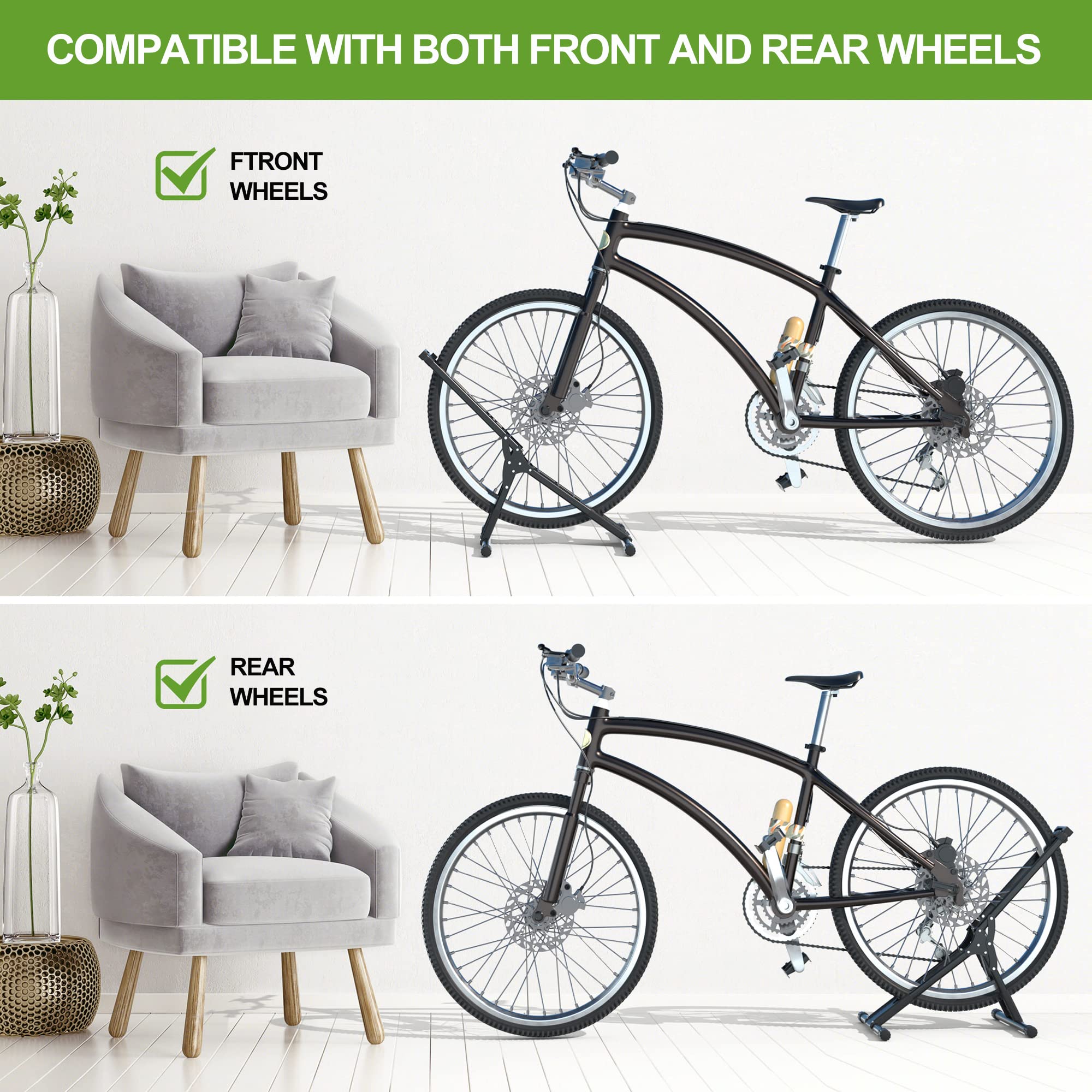 RELIANCER Verstellbarer Fahrradständer, Fahrradboden-Parkständer, stabiler Fahrrad-Radhalter, passend für alle Mountain- und Rennräder, Innen- und Außenbereich, Fahrradaufbewahrung, Organizer, Wohnung