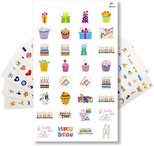 StriveZen - Paquete de 512 calcomanías bonitas, 16 hojas, cumpleaños, autoexpresión, cita con el médico, productividad, vacaciones, presupuesto,