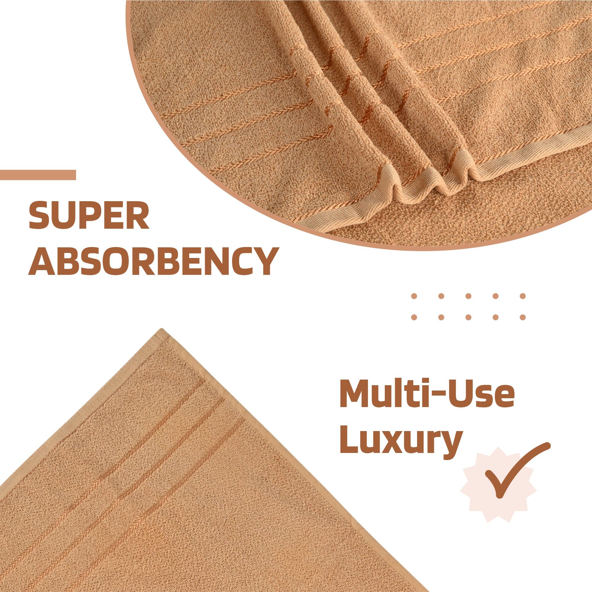 Urbane Home (Pack of 2) Bath Towel | 30x60 Inch | 144 GSM Cotton Unisex Bathroom Towel | Towel for Bathing | Towel for Bath-Gym-Travel-Beach-Pool | Towels for Bath | Plain Lining | Light Brown 4