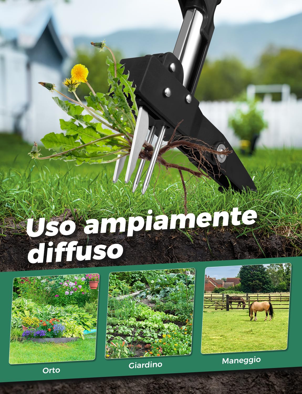 YISSVIC Estirpatore Erbacce Manuale a 4 Artigli in Acciaio Inossidabile con Pedale, Estrattore Radici Telescópico, 110-120 cm, Impugnatura Antiscivolo Regolabile a D, per Giardino