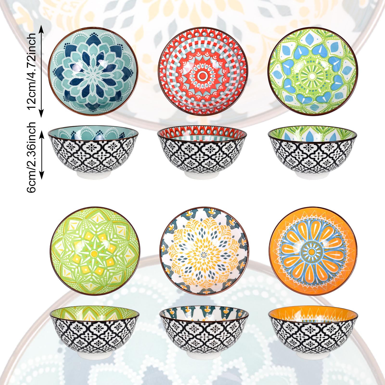 Tazones de Cereale Colores Cuencos de Cerámica, Cuenco Pequeño Cocina Cuencos para Sopas, Cuencos de Postre Tazones para Sopa, Boles Porcelana Bol Postre para Snack Helado Arroz Aperitivo - Bohemio