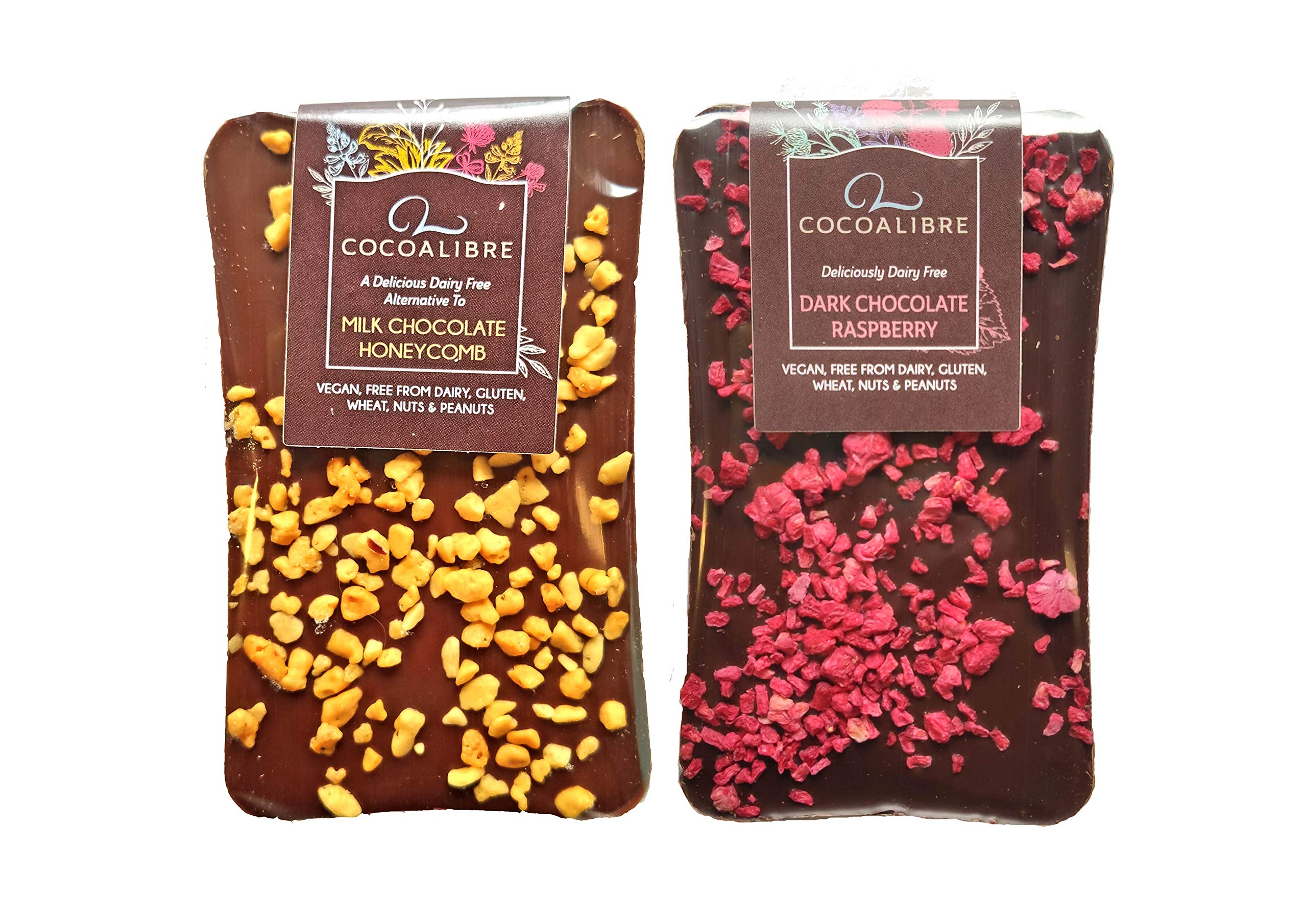 Cocoa Libre Vegan Chocolate Bars, Dairy-Free & Allergen-Free, Honeycomb & Raspberry Flavoured, 200g