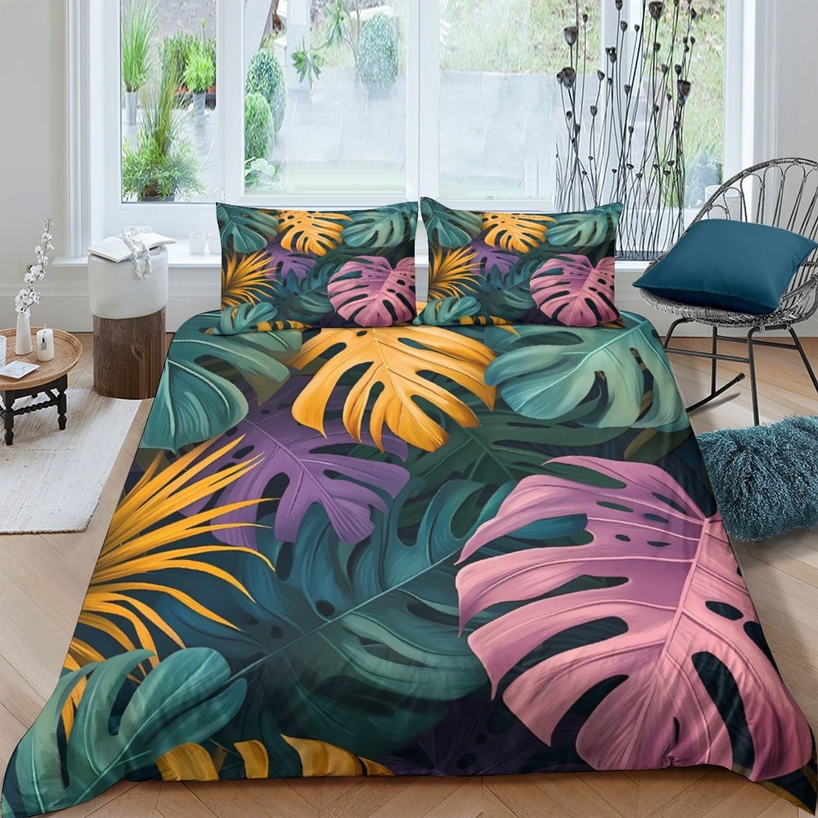 Ctjqhvkz Style-6 3D Printed Tropical Monstera Fitted Sheet Microfiber Soft Breathable Botanical Leaves Mattress Cover Bedroom Decor Single（135X200cm）