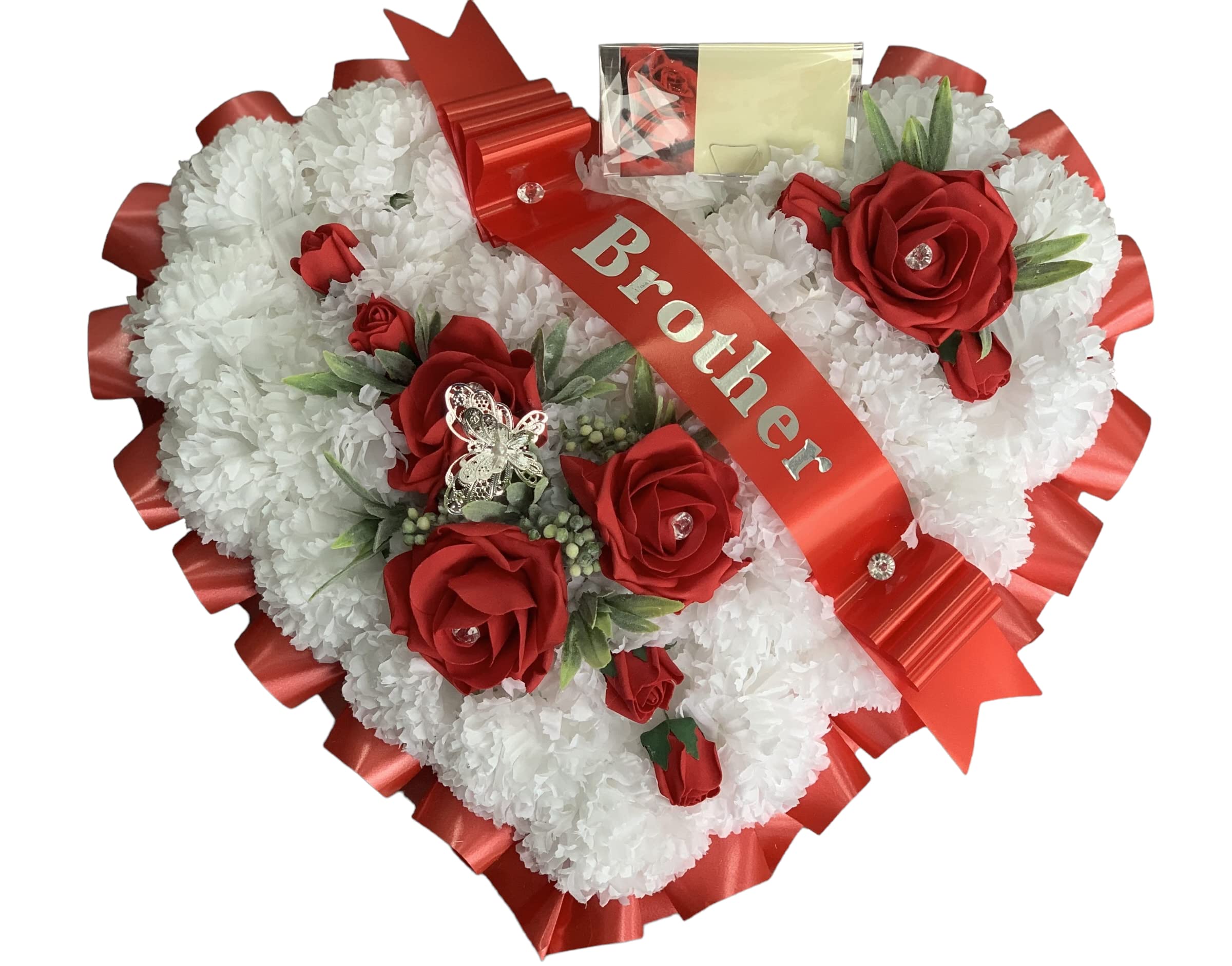 Funeral Flowers Wreath large Heart Memorial Tribute Artificial Silk butterfly tribute mum, dad, gran, nan (NAVY)