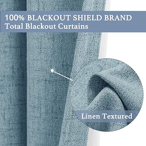 Miniatura 4 de 100% Blackout Shield Cortinas para puerta corrediza con aspecto texturizado de lino con ojales y forro opaco, cortinas opacas con aislamiento
