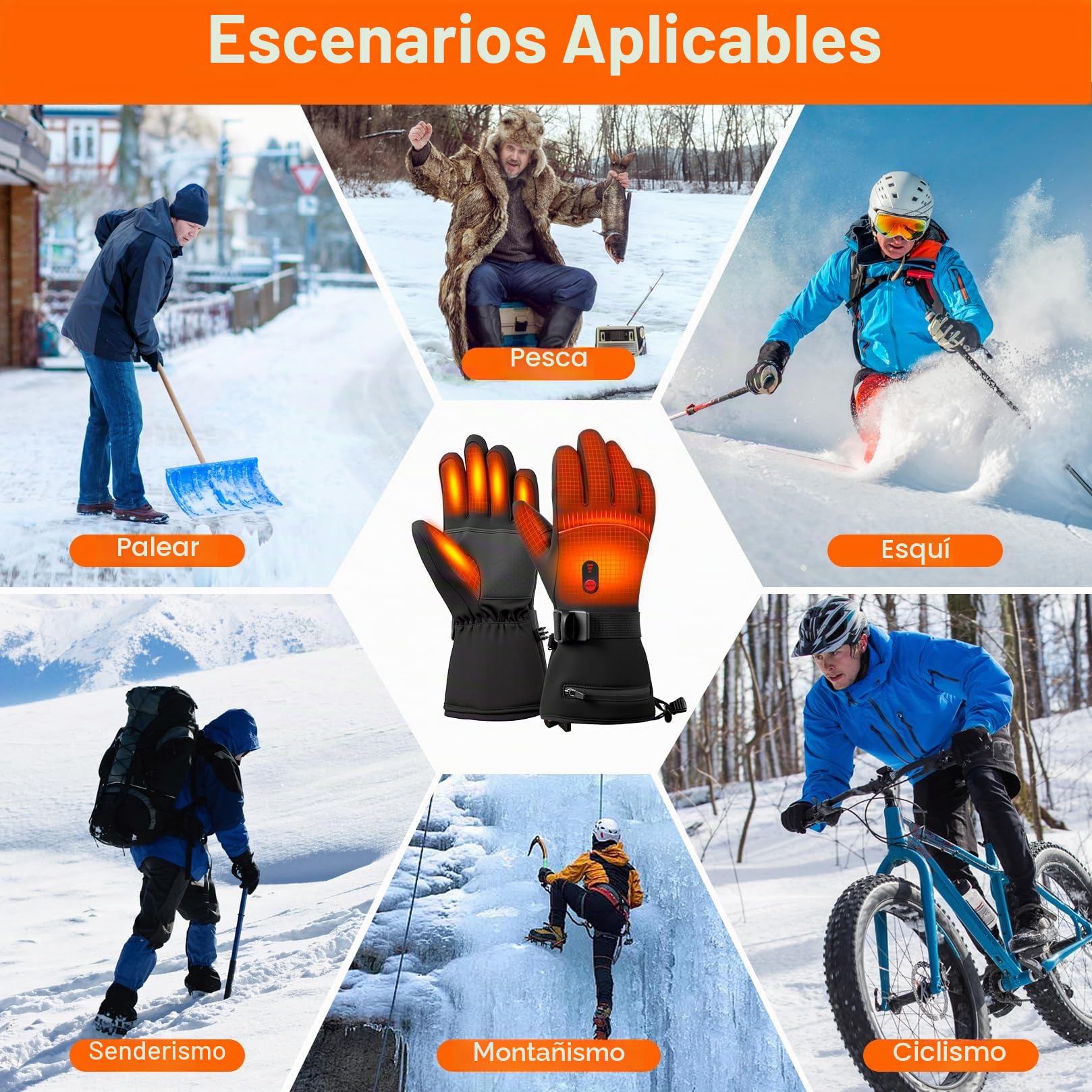 Guantes Calefactables para Moto 7.4V Calentamiento Rápido 2 Baterías Recargables 10000mAh 3 Niveles de Calentamiento Pantalla Táctil