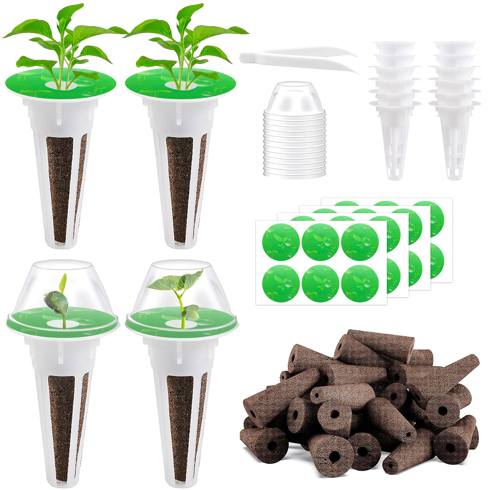121pcs Hydroponic Seed Pods Kit - Grow Anything Kit with 30 Grow Sponges, 30 Grow Baskets, 30 Grow Domes, 30 Pod Labels Compatible with Hydroponics Supplies from All Brands, Garden Accessories.