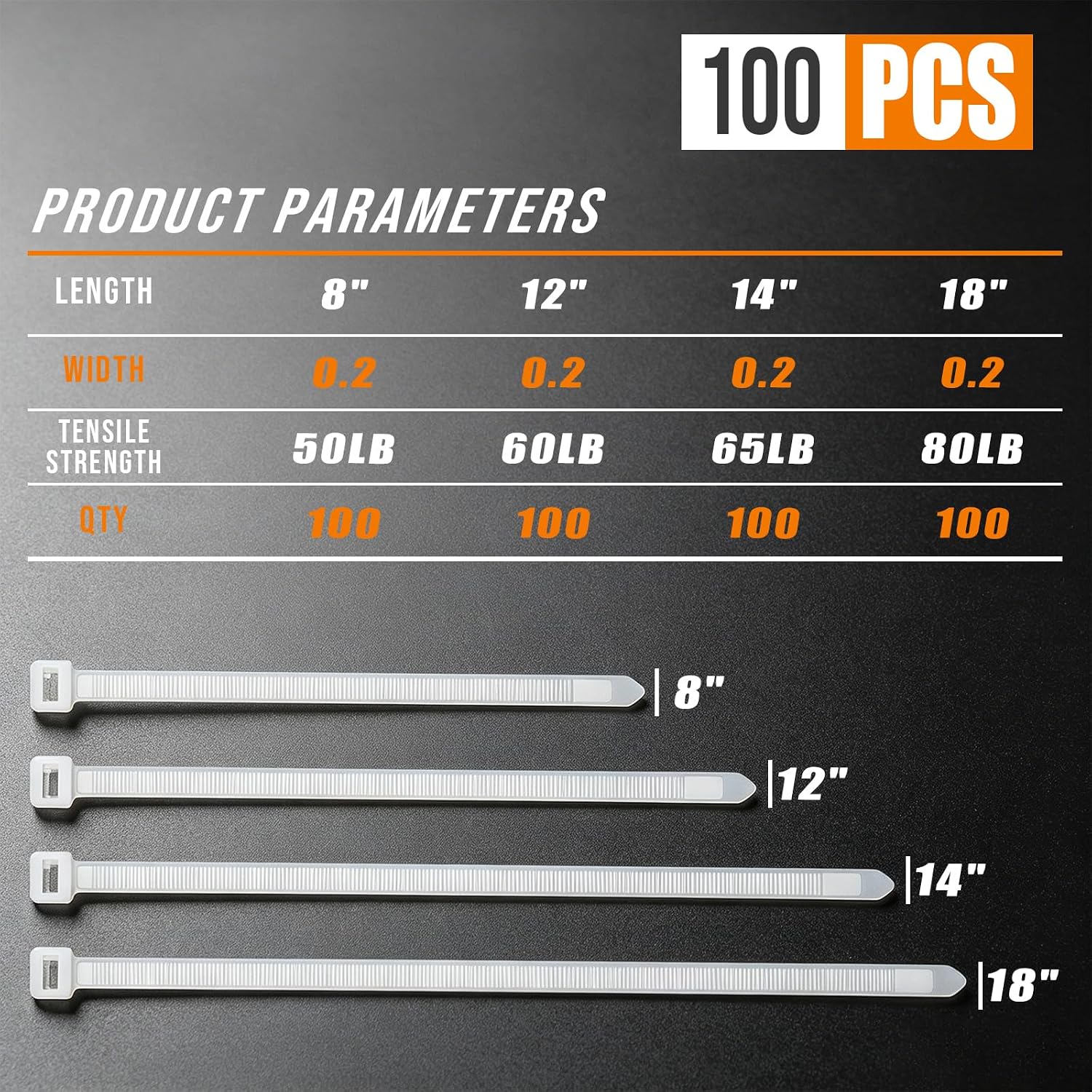 Clear Zip Ties Heavy Duty 400 Pack Assorted Sizes 8+12+14+18 Inch | White Cable Ties Industrial Plastic Ties With Self-Locking Adjustable More Durable Nylon Tie Wraps for Indoor Outdoor