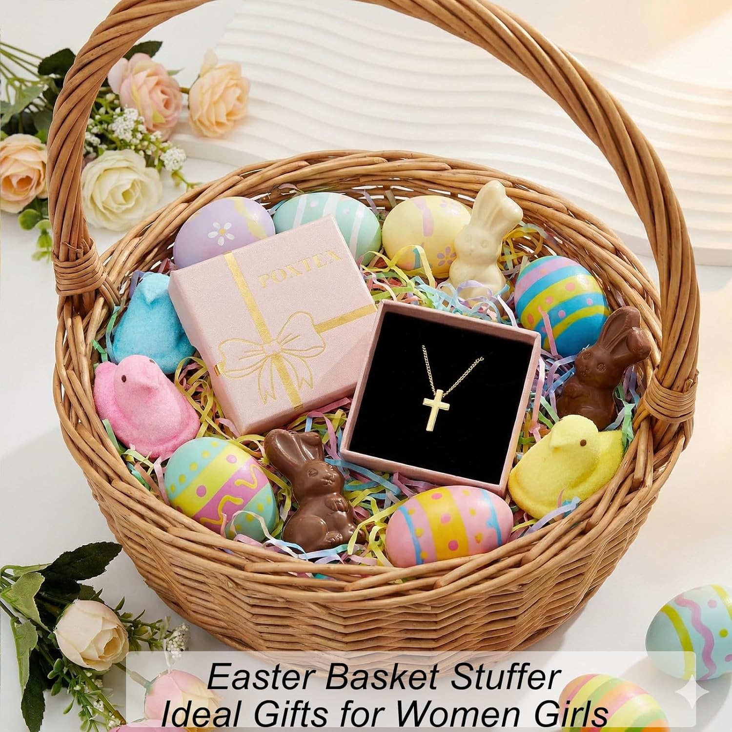 Easter Basket Stuffer Cross Necklace for Women Girls, Dainty 14K Gold Silver Plated Cross Choker Jewelry Non Tarnish Waterproof Cute Simple Small Necklace Christian Baptism Religious Faith Jewelry Gifts - Image 7