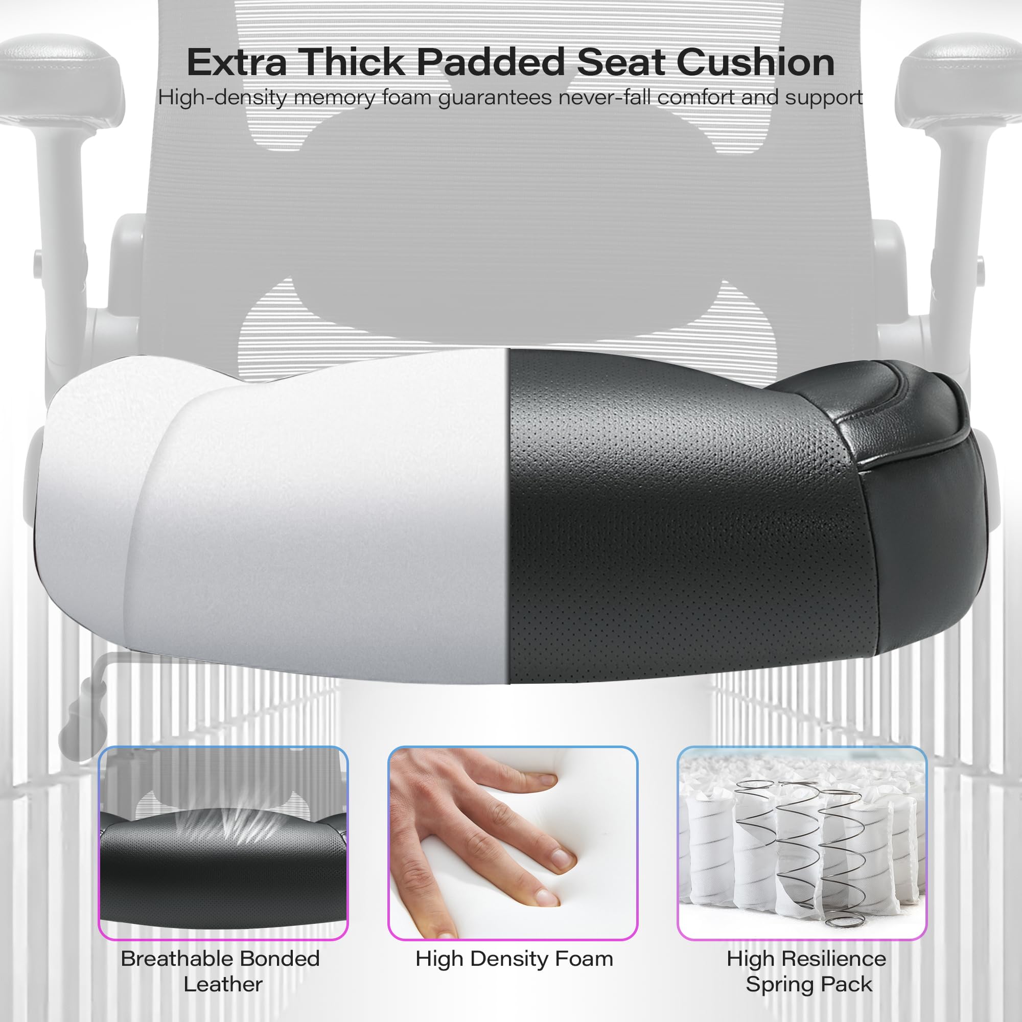 600lbs Big and Tall Office Chair- Heavy Duty Executive Computer Chair with 3D Flip Arms Large Wheels Ergonomic — view 8