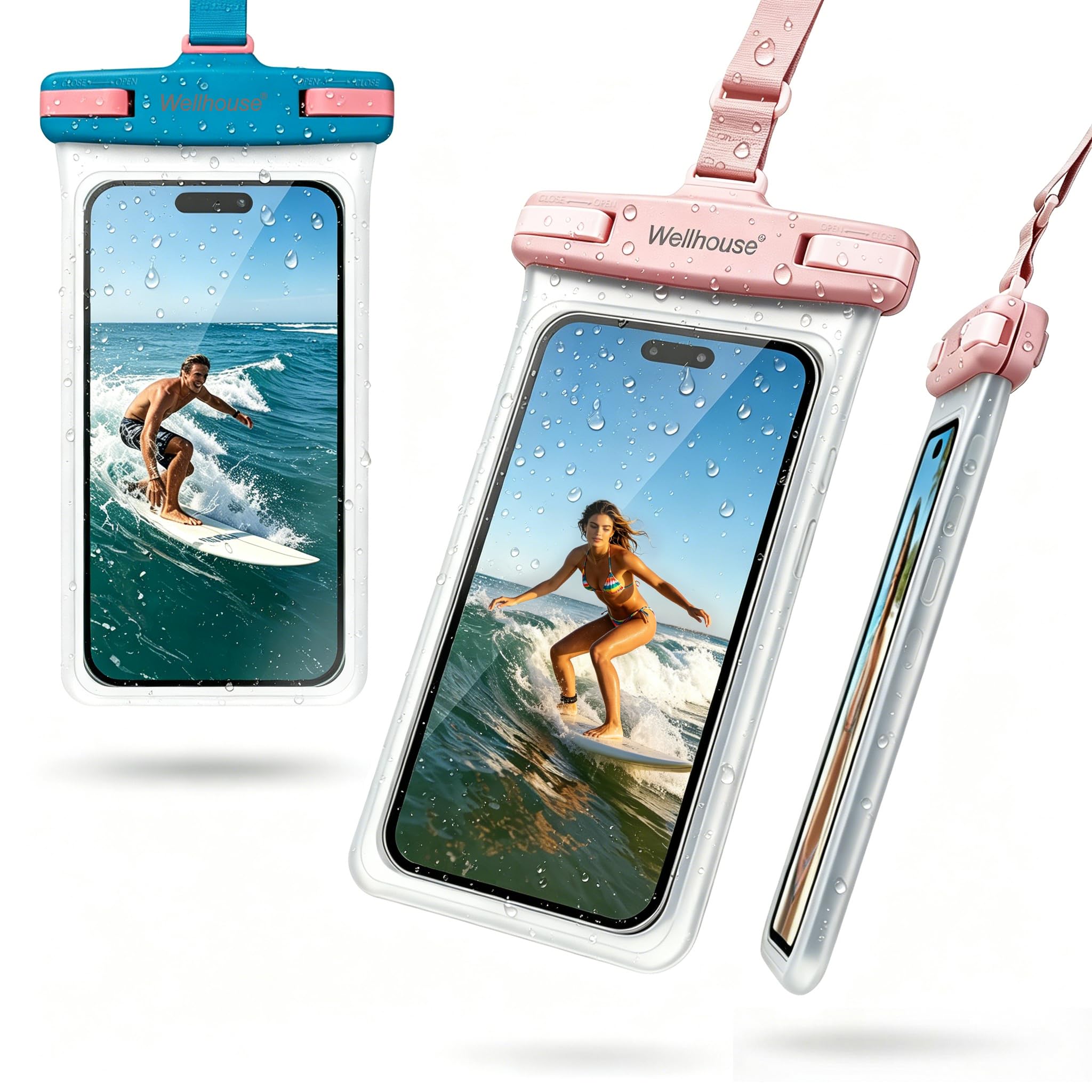 wellhouse Waterproof Phone Pouch, Waterproof Phone Case for iPhone 17 16 15 14 13 Pro Max XS Samsung, IPX8 3D Cellphone Dry Bag Beach Essentials (2