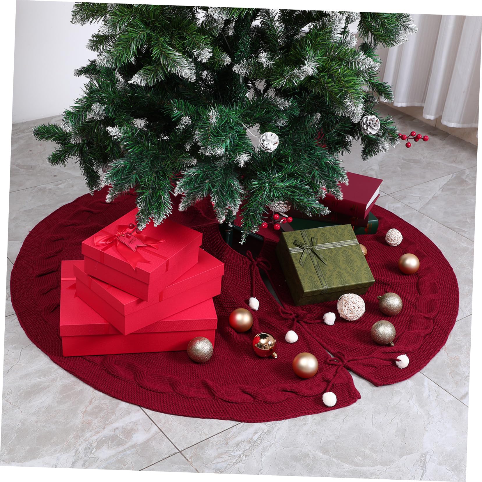 Gonna per Abete Festivo in Lana Lavorata a Maglia, Grembiule Decorativo Rustico per Feste Natalizie e Interni, Morbida Decorazione per Abete Festivo
