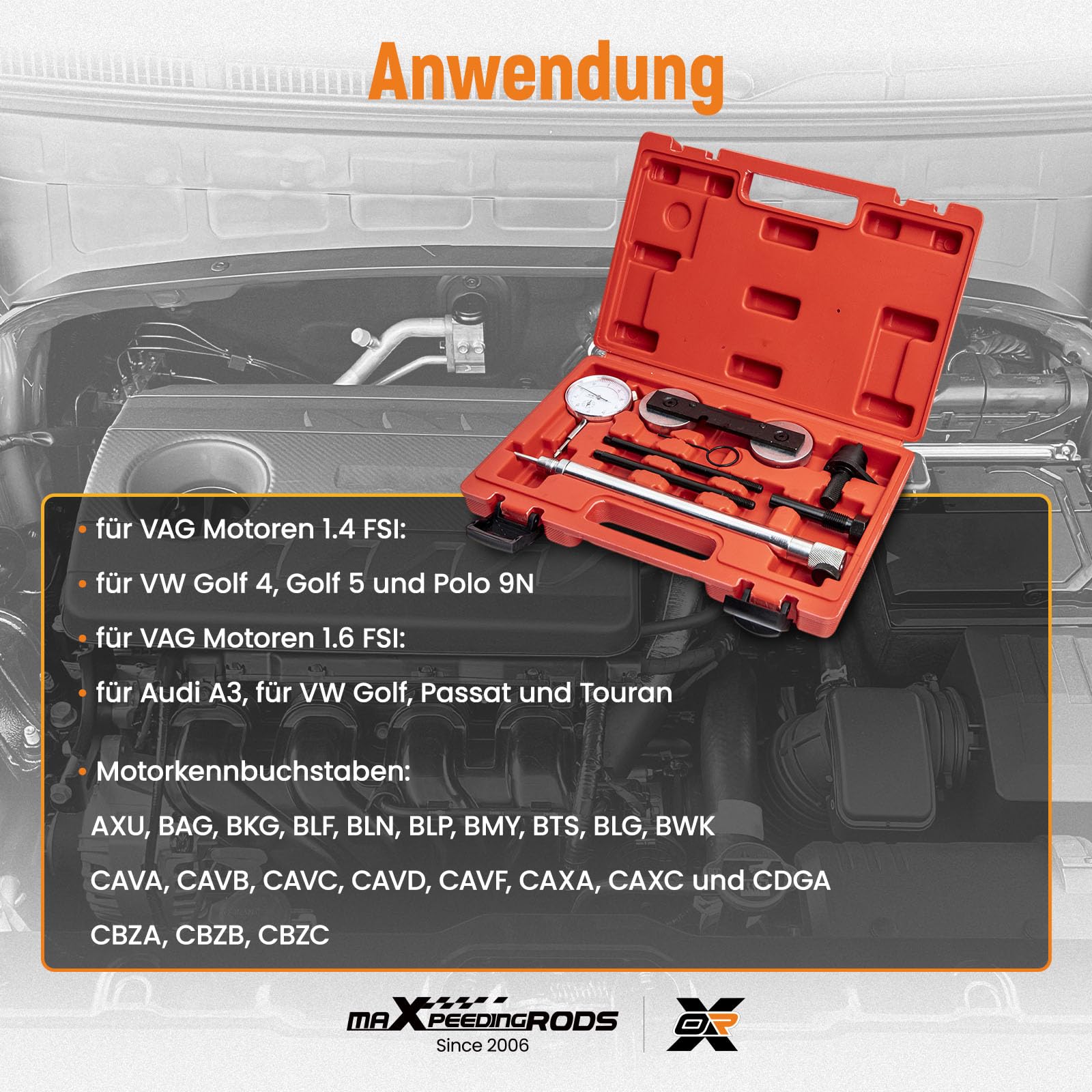 maXpeedingrods 8-częściowy Zestaw do ustawiania VAG Audi T10171 | Do łańcucha rozrządu, uchwyt do wału korbowego, do VW/Seat/Skoda 1.2-1.6 FSI/TFSI/TSI