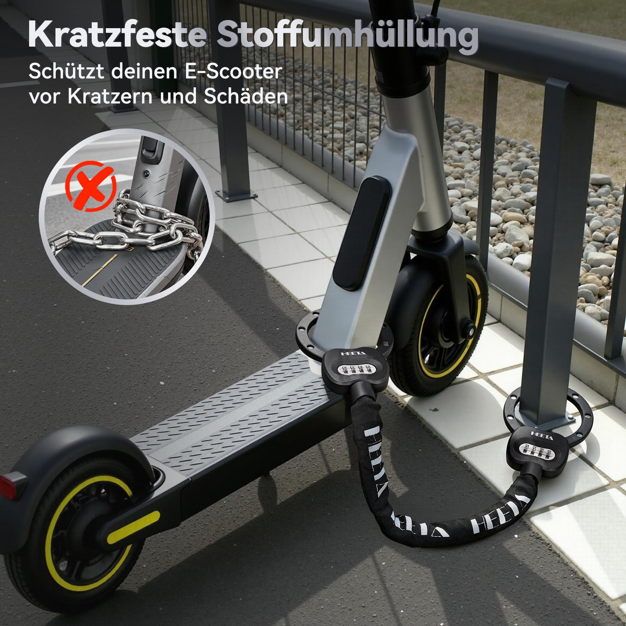 HEETA E Scooter Schloss Zahlenschloss mit Tasche, 8mm Fahrradschloss Hohe Sicherheit, e Roller Schloss Handschellenschloss, Kettenschloss Fahrrad Zubehör Bike Lock für E-Scooter Fahrräder Motorrad