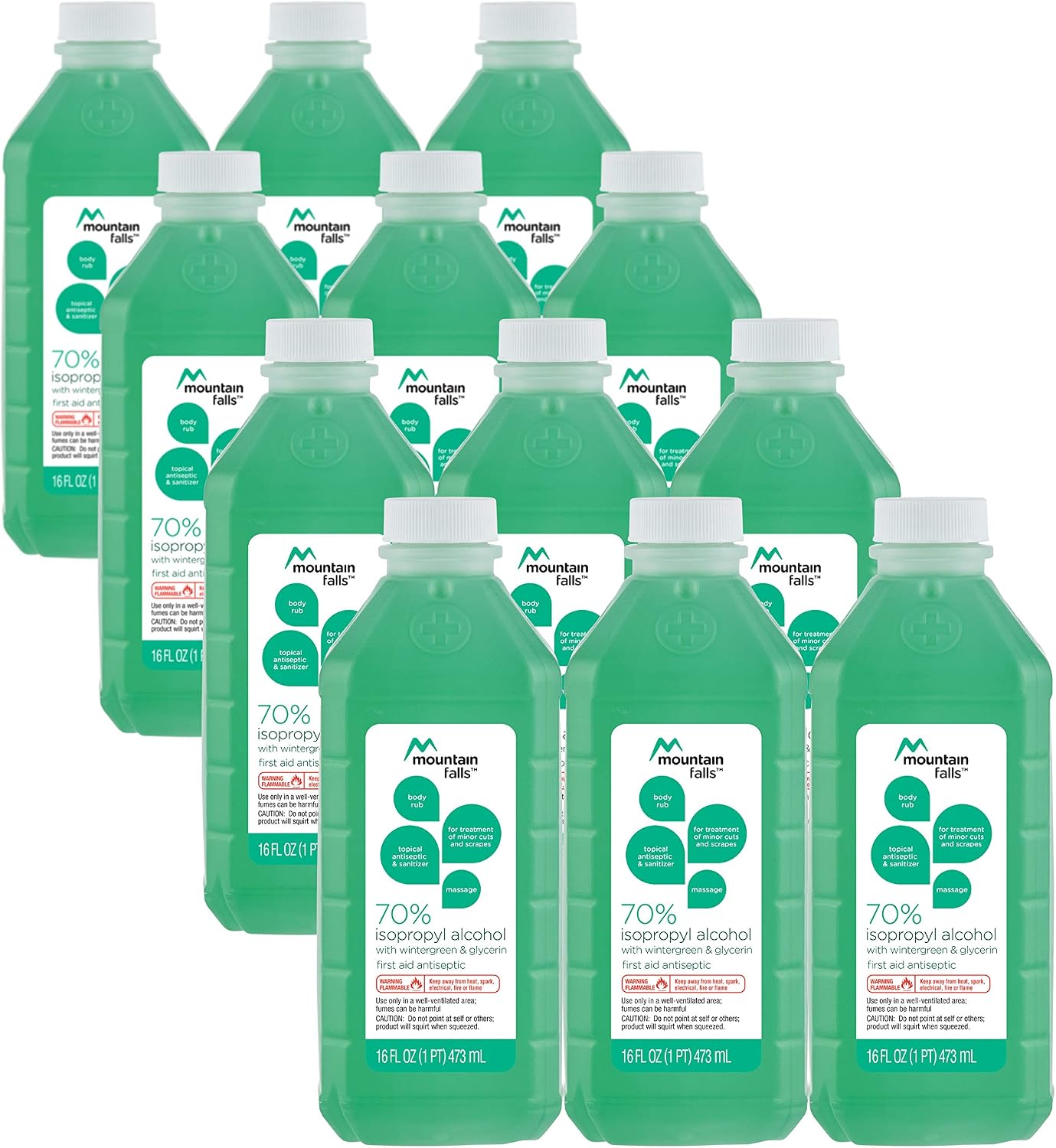 Mountain Falls 70% Isopropyl Alcohol First Aid Antiseptic for Treatment of Minor Cuts and Scrapes, with Wintergreen and Glycerin, 16 Fluid Ounce (Pack of 12)