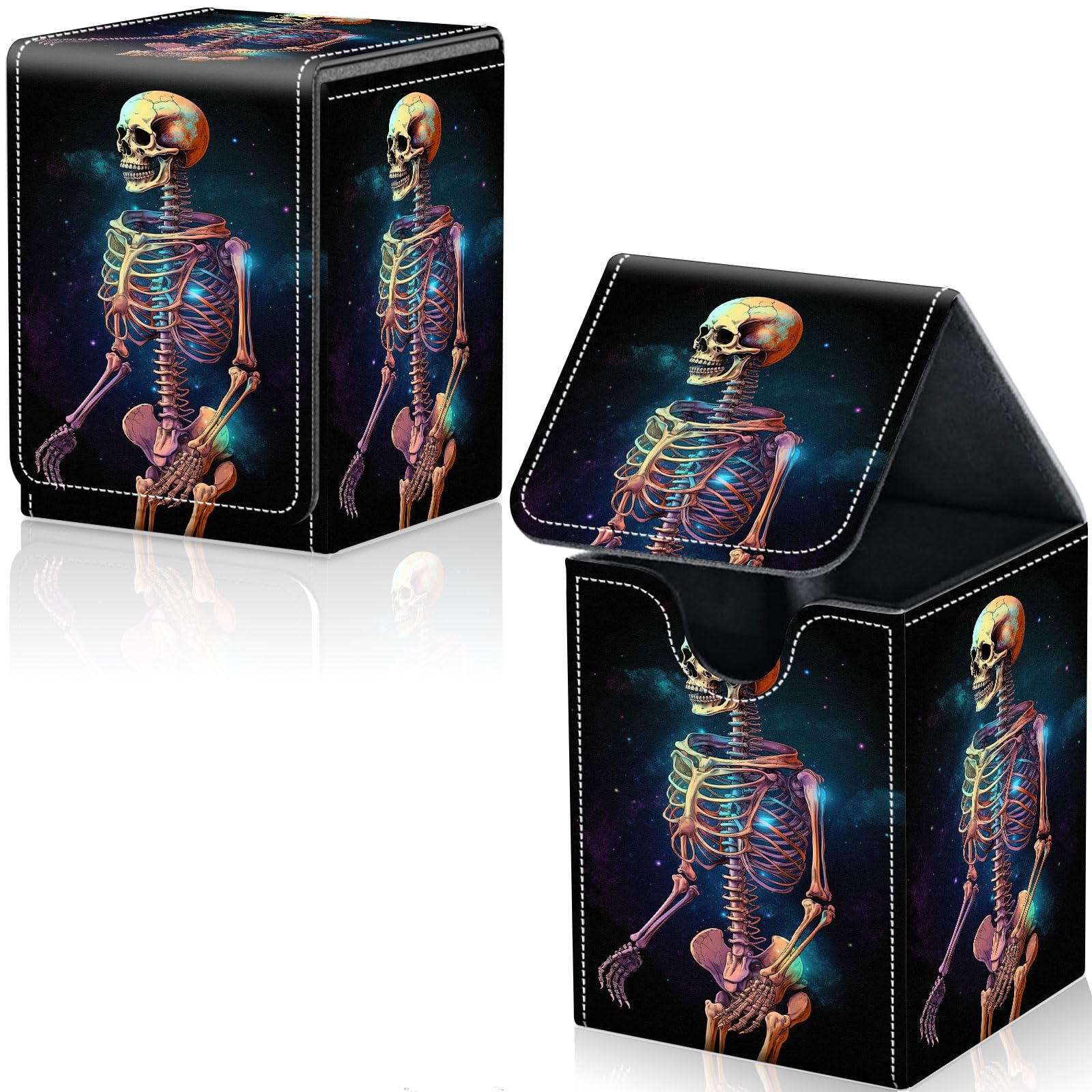 Amazon.com: Qindaiwen Card Deck Box for Trading Cards, MTG Deck Box Fits  100+ Single Sleeved Cards, PU Leather Strong Magnet Card Deck Case Holder  for Magic Commander TCG CCG, Skeleton : Toys