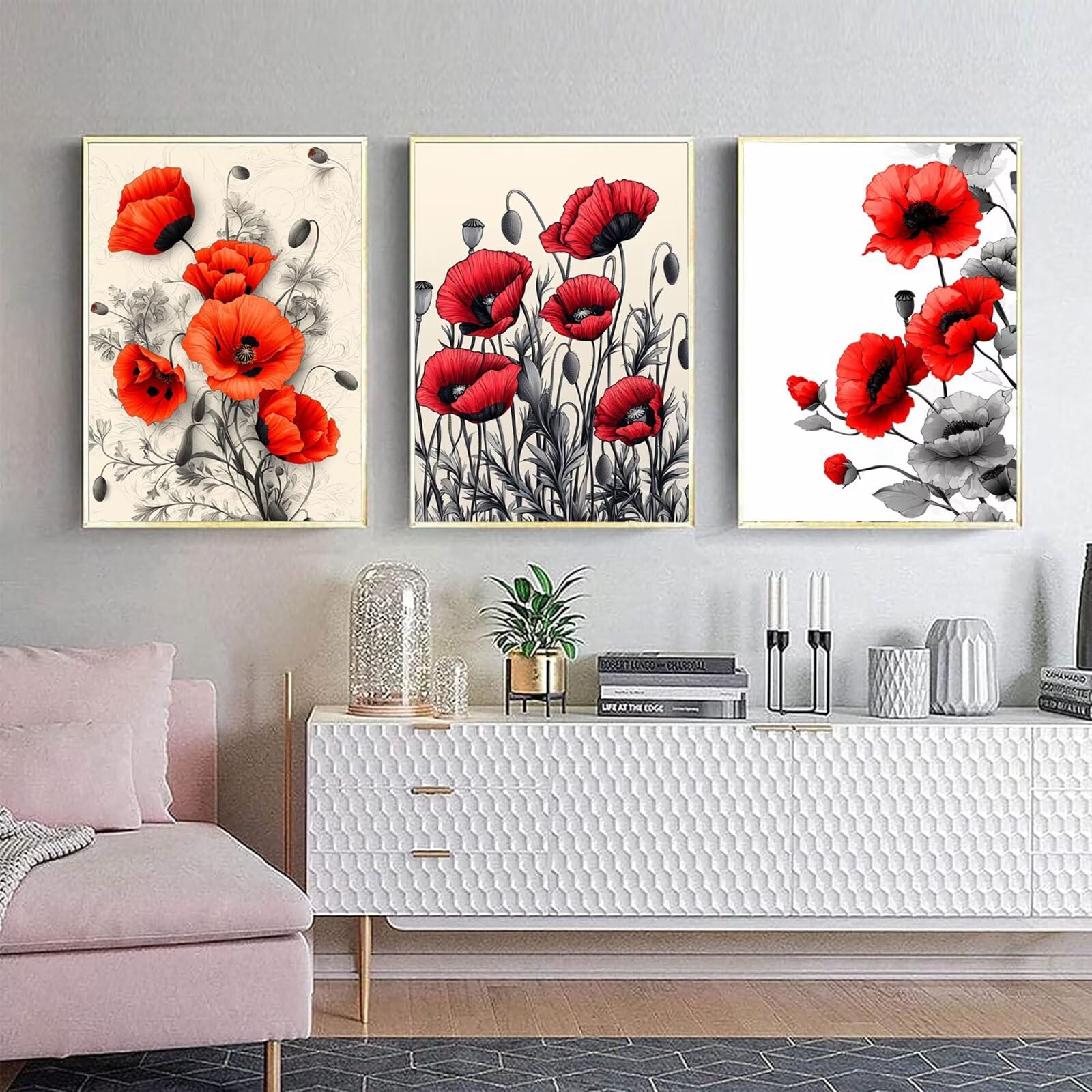 Generico Cnyaunfi 3 Pezzi Fiore Pittura Diamante Fai-Da-Te, 5D Beige Diamond Painting Kit Completo per Hobby Creativi Adulti, Per La Decorazione Della Parete Di Casa 50x70cm YF-3508