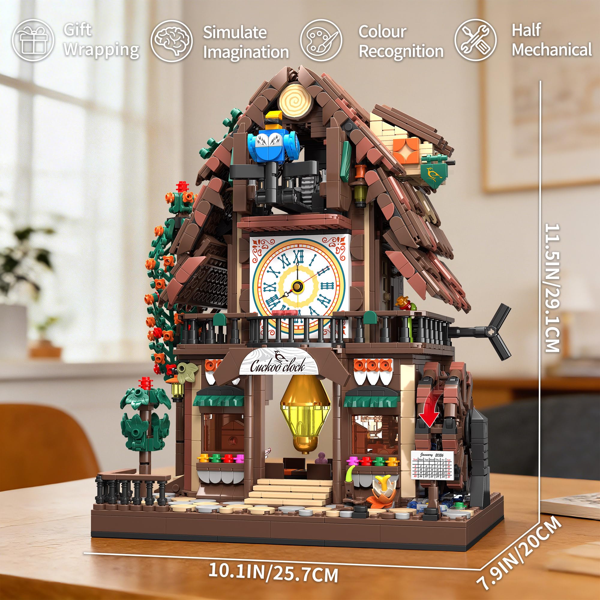 TYCOLE Set di Costruzione Casa con Orologio a Cucù 1909 Pezzi con Orologio Funzionante, Uccello Meccanico Pop-up e Ruota ad Acqua, Decorazioni, Costruzioni per Bambini, Regalo Bambino Bambina 8 Anni