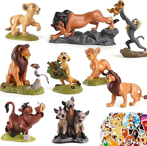 9 juguetes de The Lion Guard con 50 calcomanías, mini figuritas de juguete para decoración de pasteles, cupcakes, recuerdos de fiesta, 2-4 pulgadas