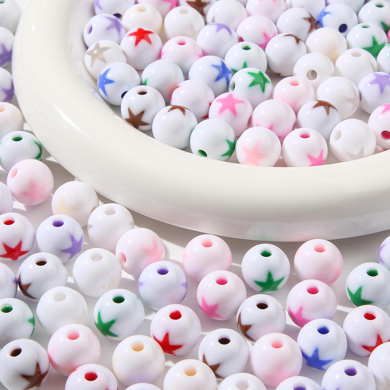 16mm Acrylic Bead 100pcs Star Color Bead Focal Spacer Chunk Bubblegum Beads for DIY Crafting Necklace Bracelet Jewelry Making Keychain (White-Star) - Image 4