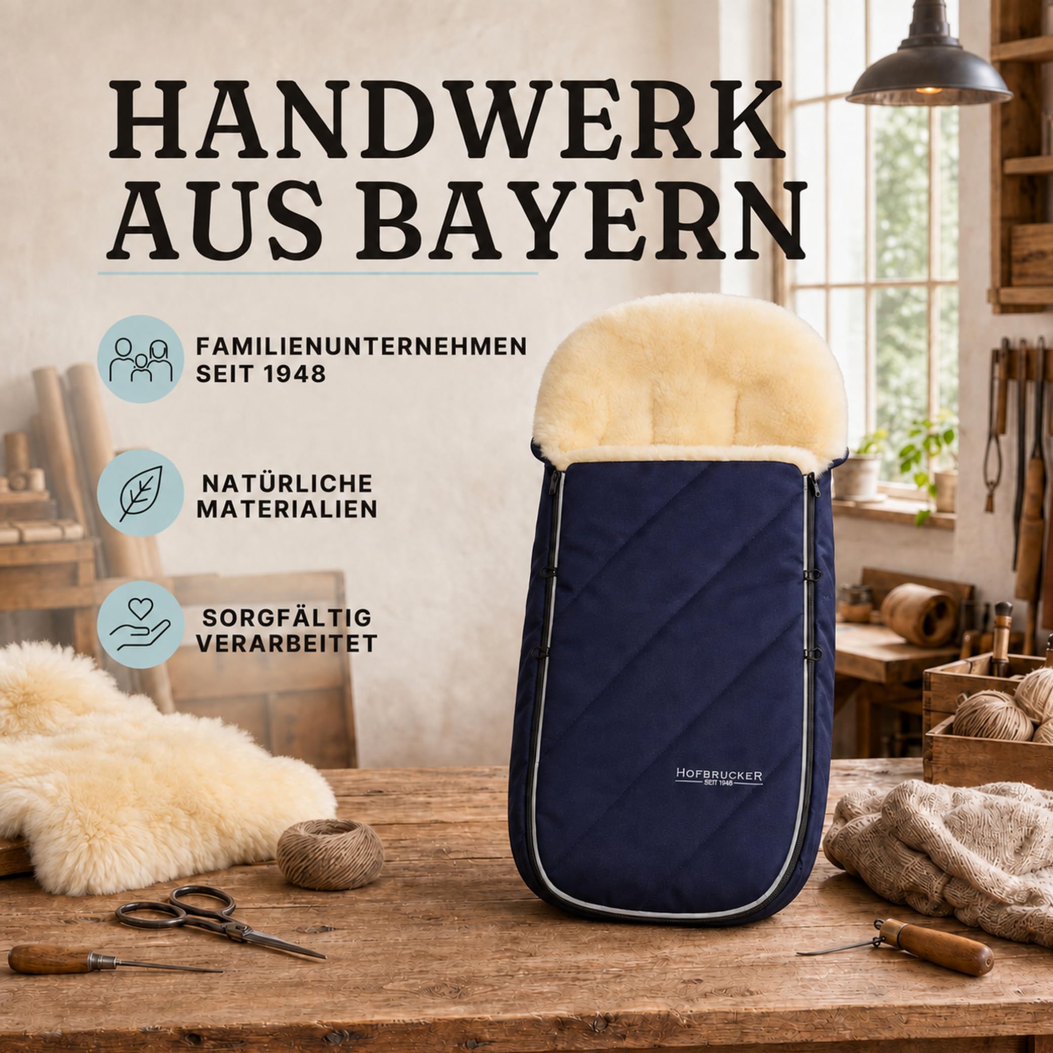 Hofbrucker® Sacco nanna per passeggino di alta qualità, per autunno/inverno/primavera in pelliccia di agnello, per passeggino e Maxi Cosi 0-10 mesi, con coperta rimovibile (blu navy)
