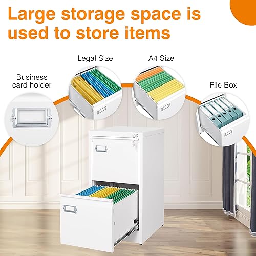 Miniatura 5 de Archivador lateral, archivador de metal con cerradura, archivador de 2 cajones para oficina en casa, gabinete de oficina para colgar archivos,